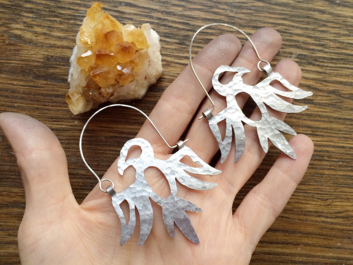 Handmade Thunderbird Hoop Earrings, Aluminum Bird Jewelry