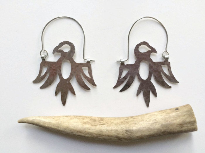 Handmade Thunderbird Hoop Earrings, Aluminum Bird Jewelry