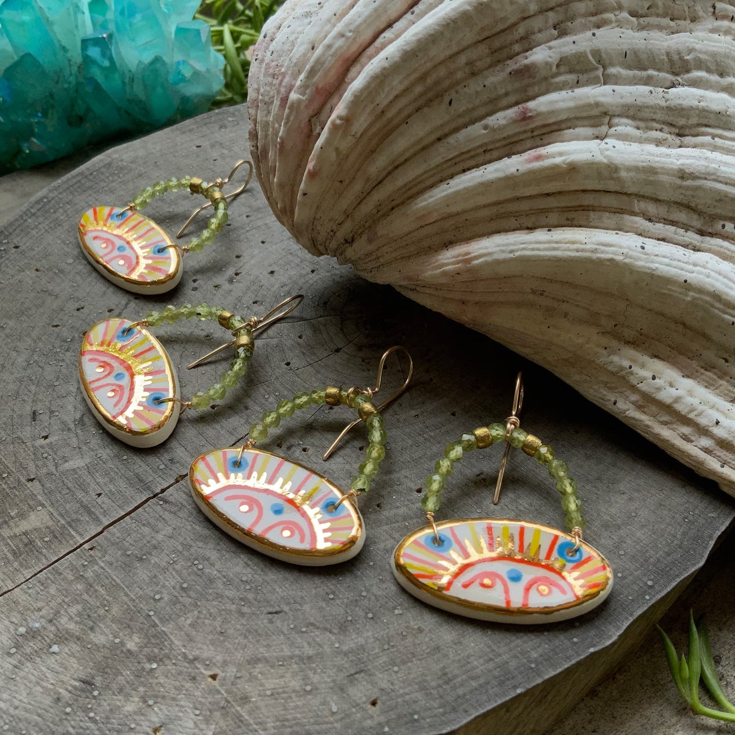 Amanecer, ceramic folk Sunrise earrings