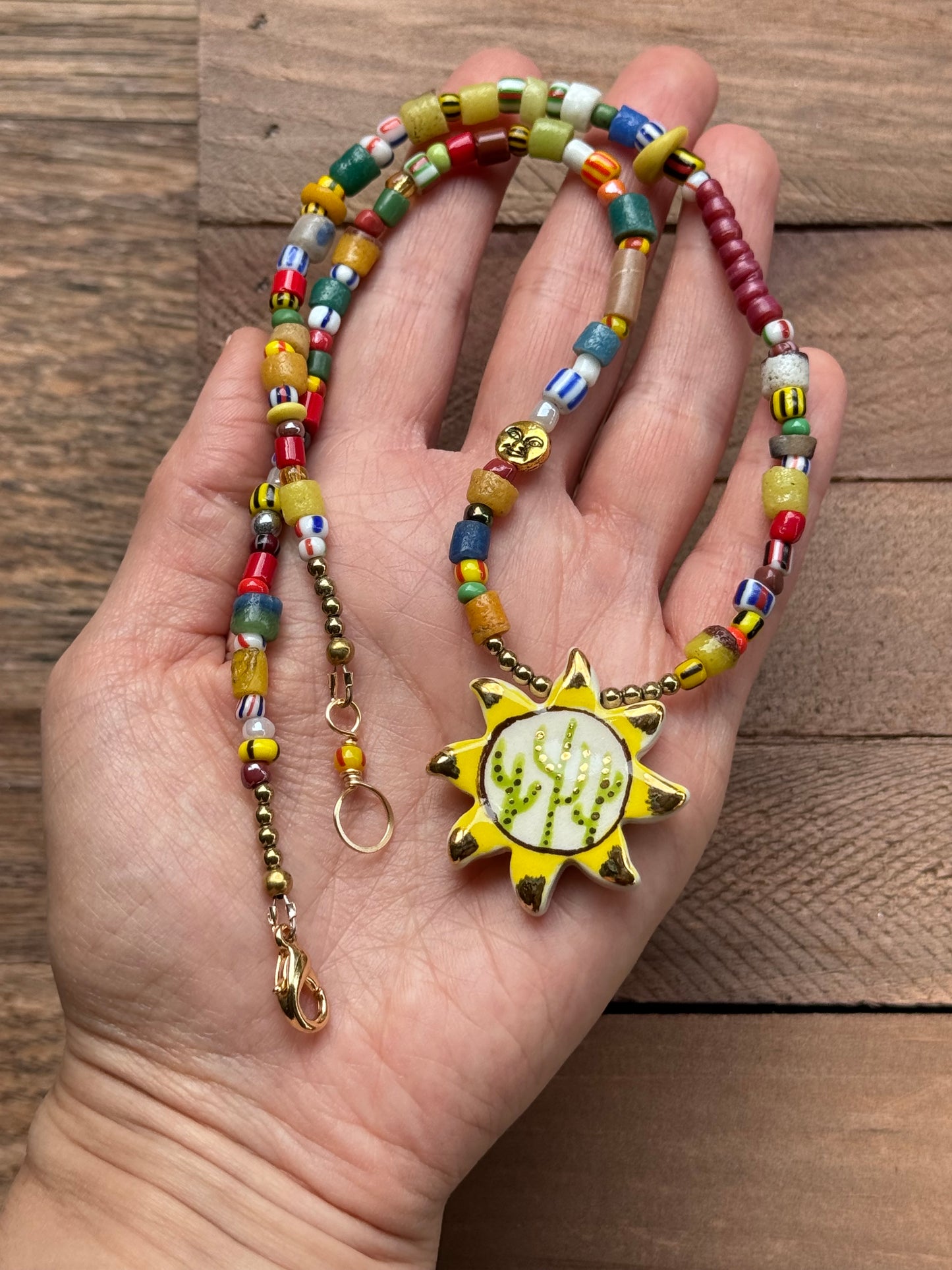Saguaro Sunshine ceramic bead and colorful glass necklace
