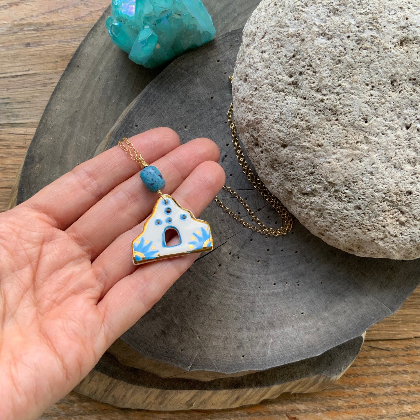 Little Blue Agave Adobe home and genuine turquoise charm necklace