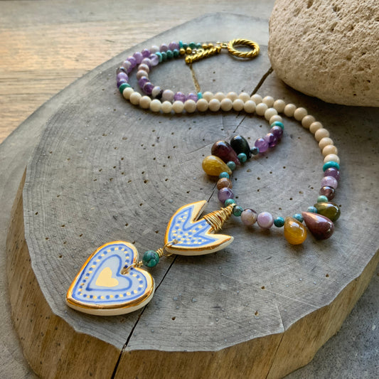 Ceramic Milagro Corazon and Tourmaline necklace