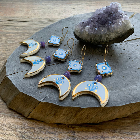 Ceramic Southwestern moon earrings
