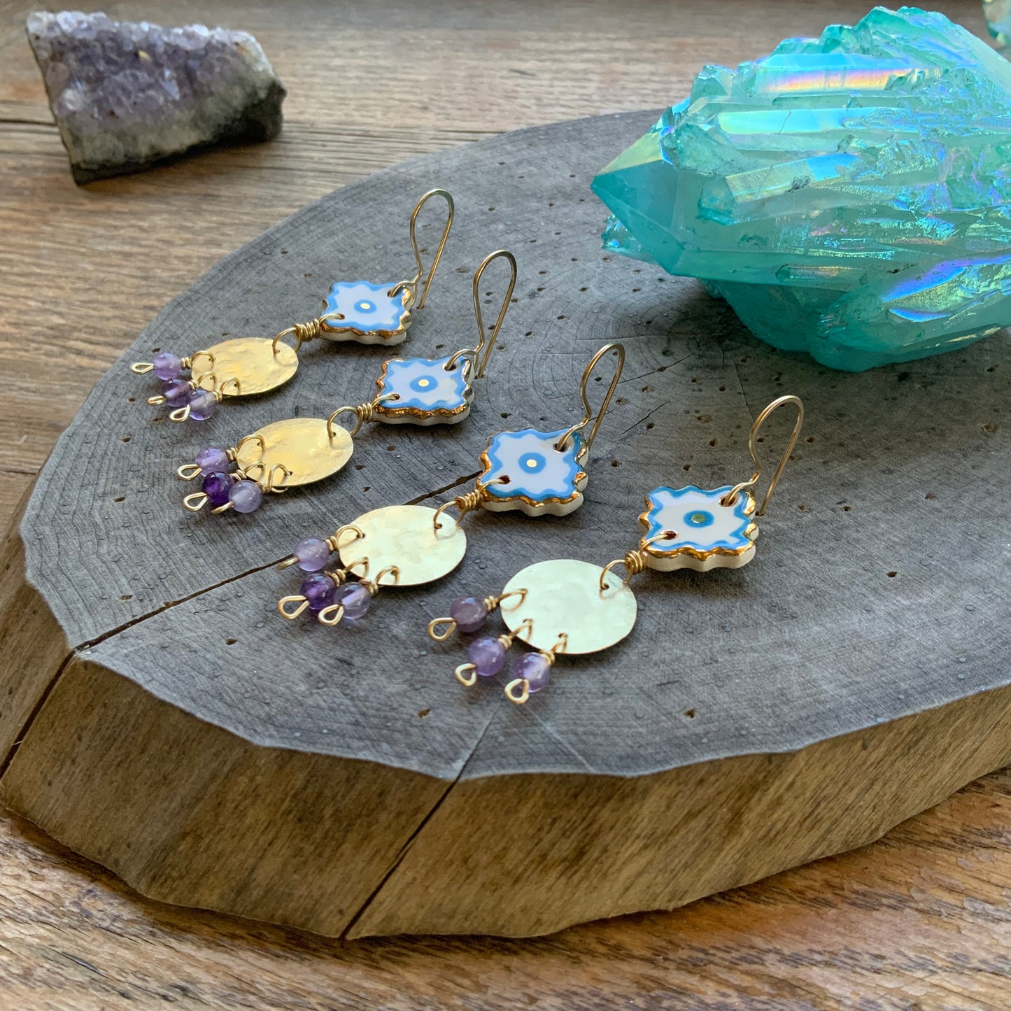 southwestern ceramic bead and amethyst earrings