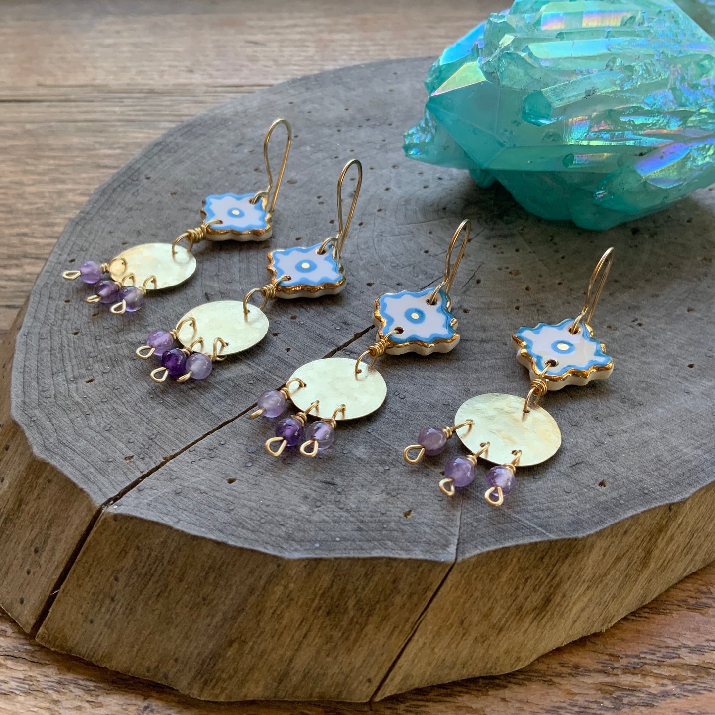 southwestern ceramic bead and amethyst earrings