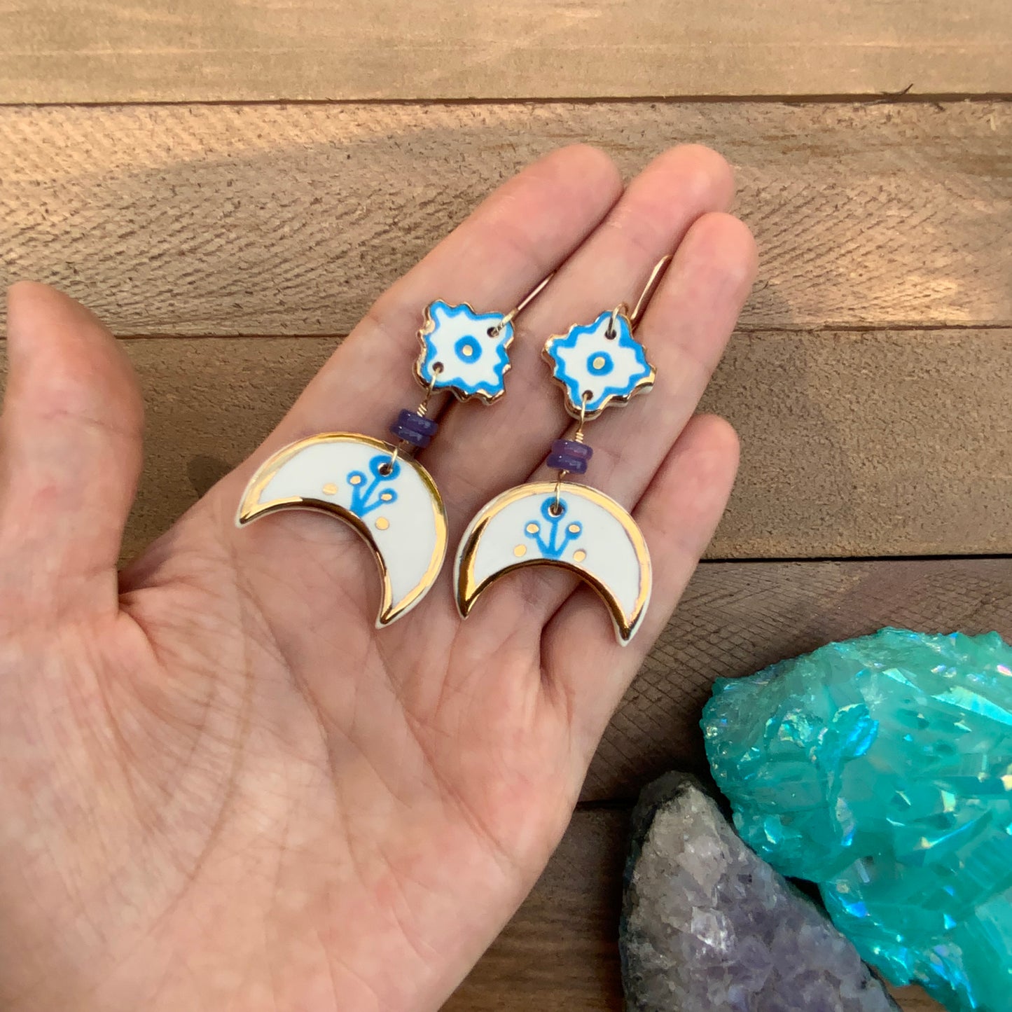Ceramic Southwestern moon earrings