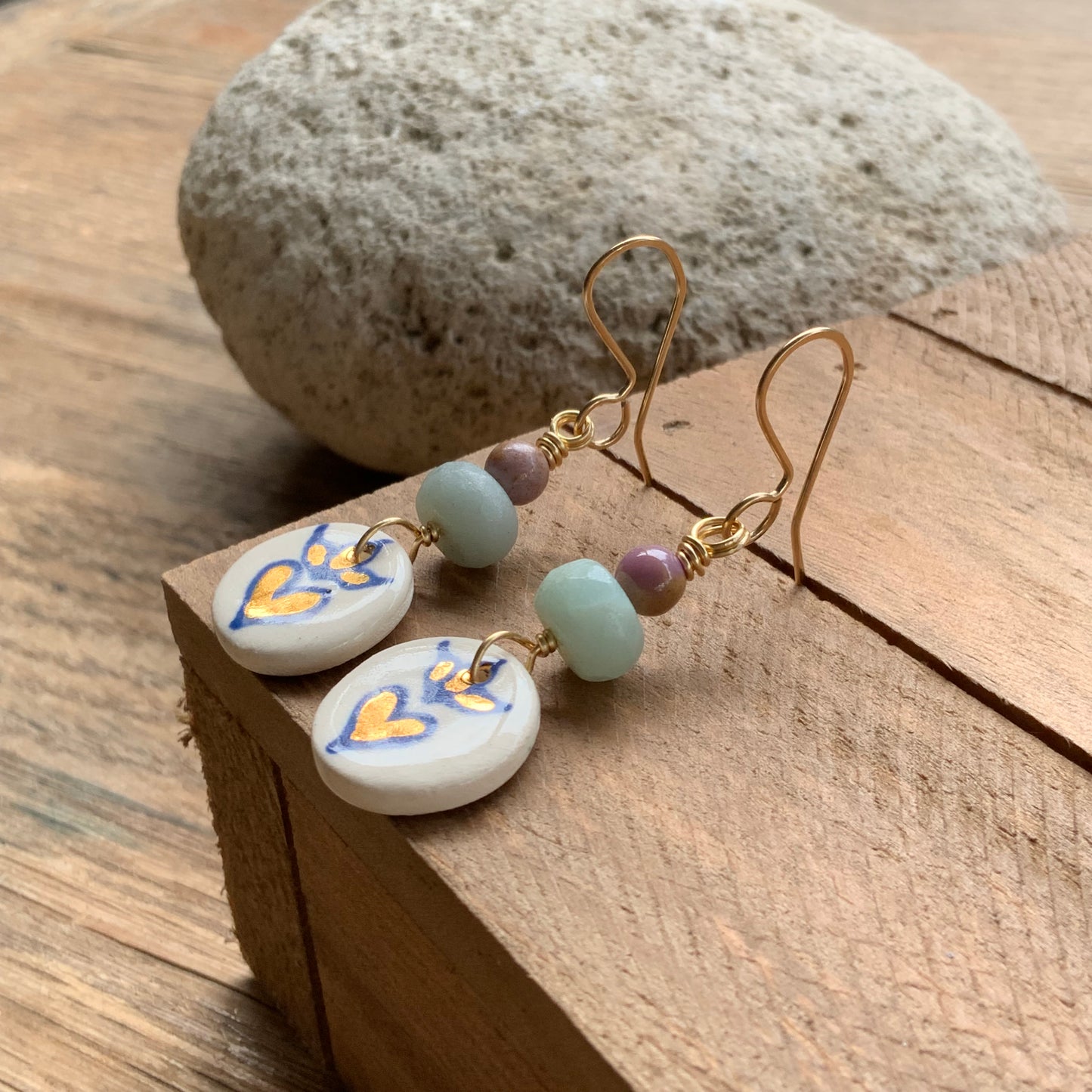 Ceramic Flaming Corazon and Amazonite earrings
