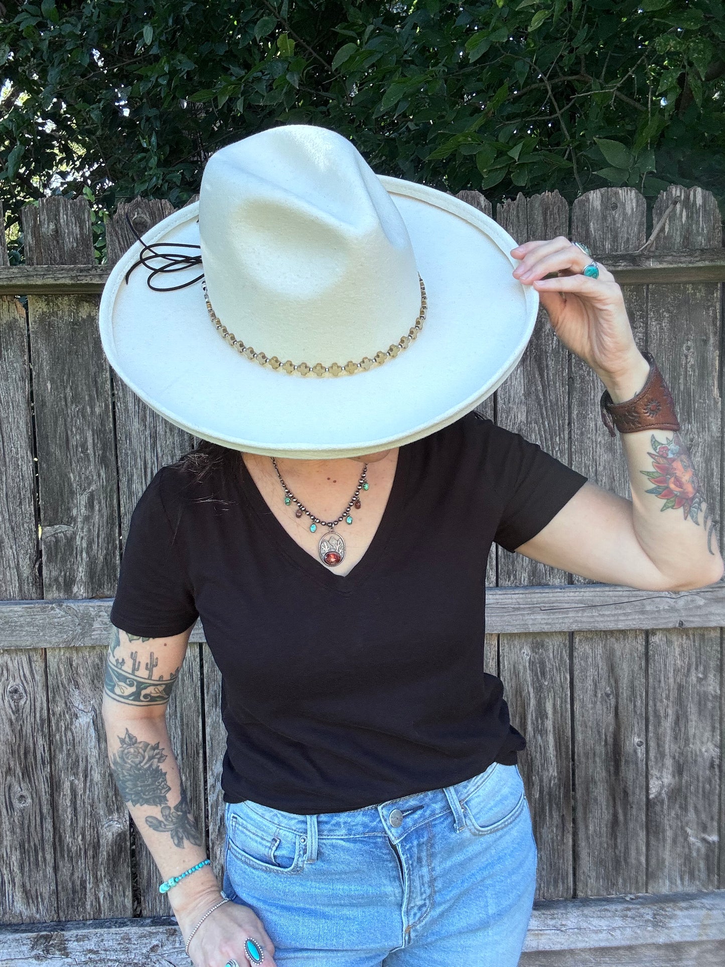 Golden hematite cross hat band, gold stone cross hat band