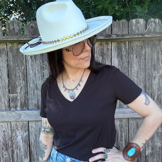 Golden hematite cross hat band, gold stone cross hat band