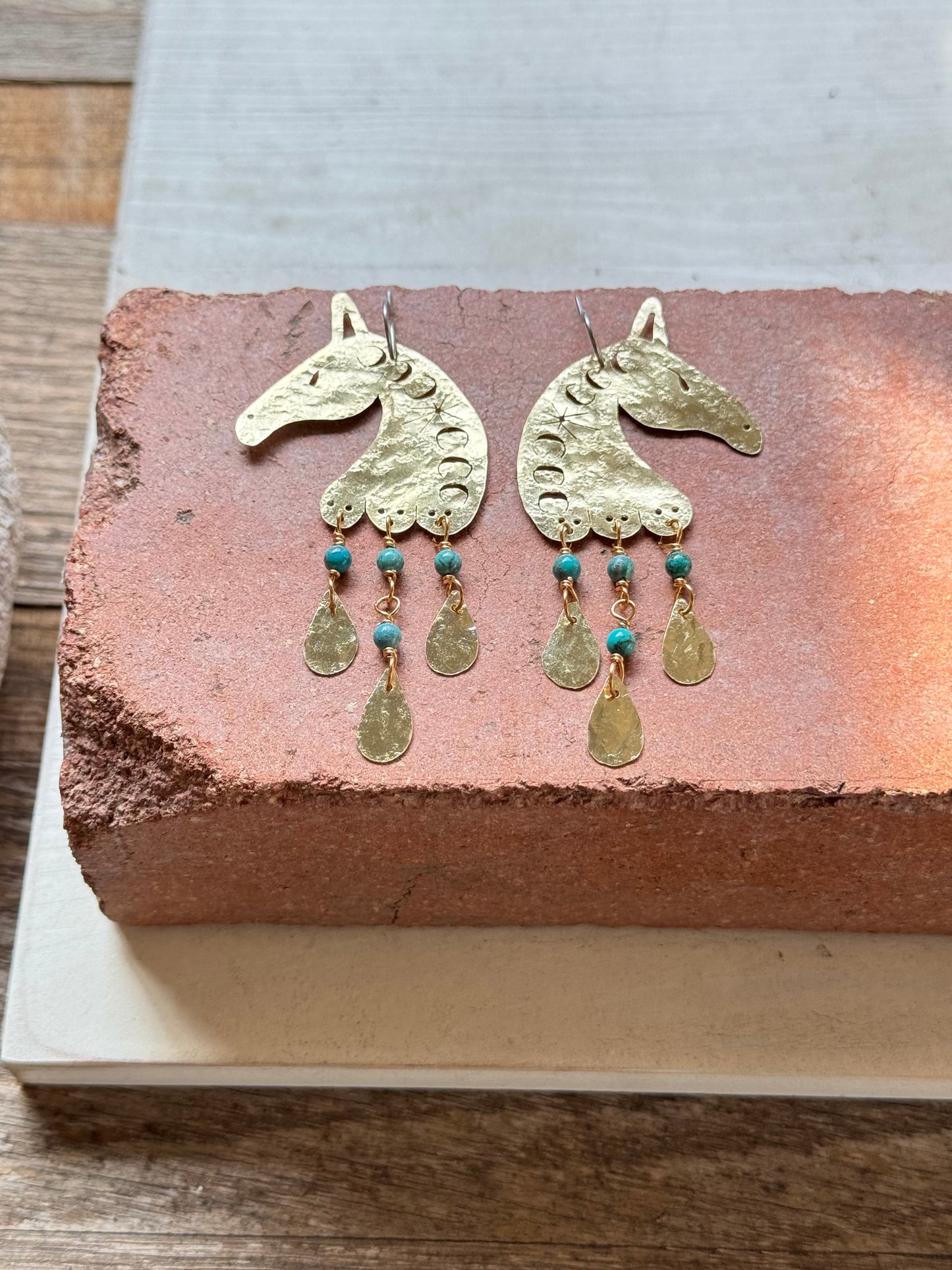 Celestial Horse head earrings with turquoise beads
