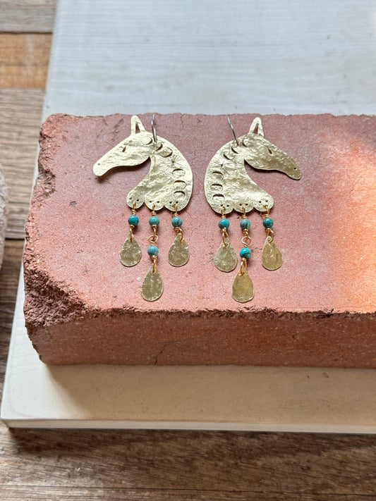 Celestial Horse head earrings with turquoise beads