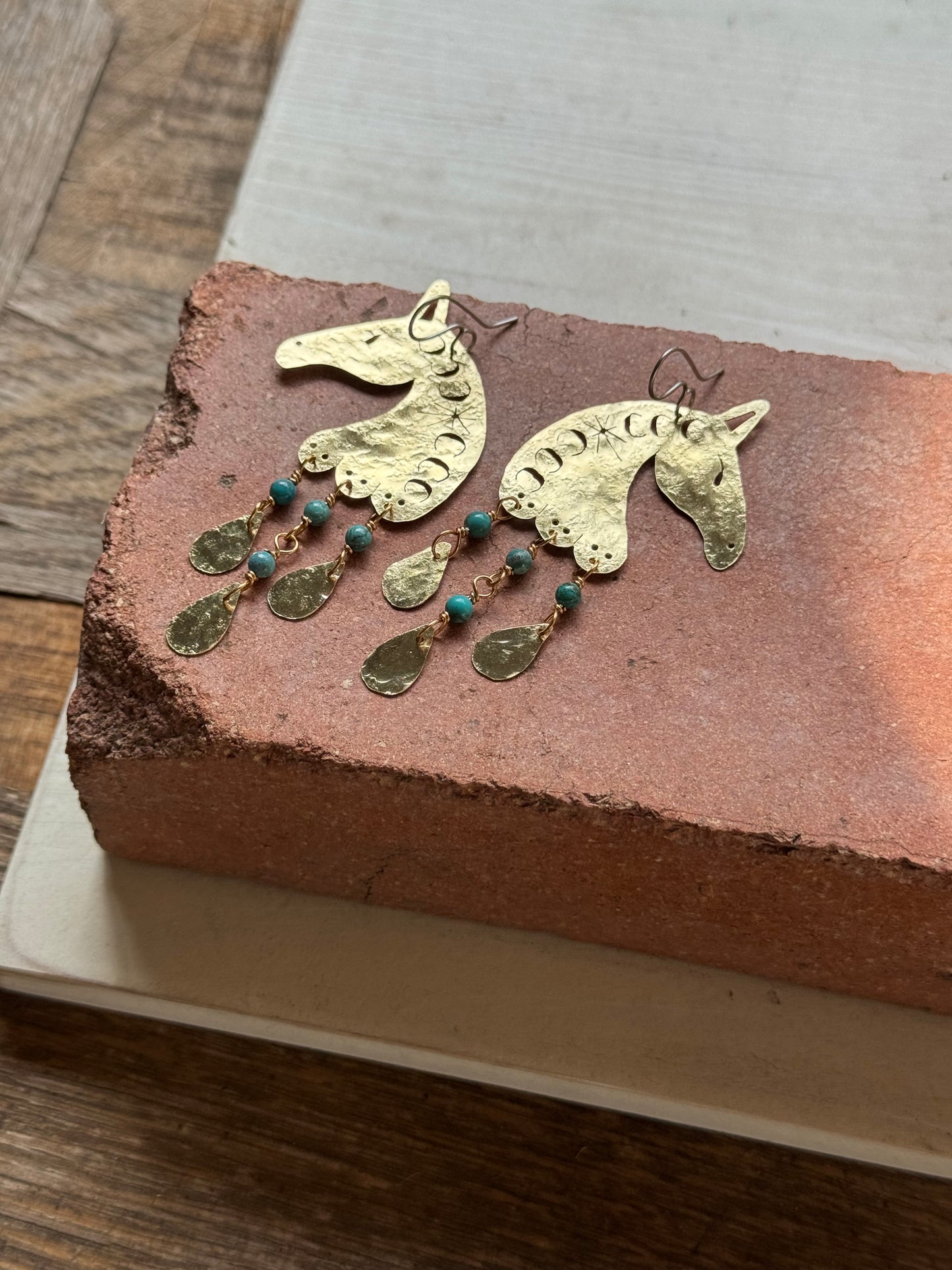 Celestial Horse head earrings with turquoise beads