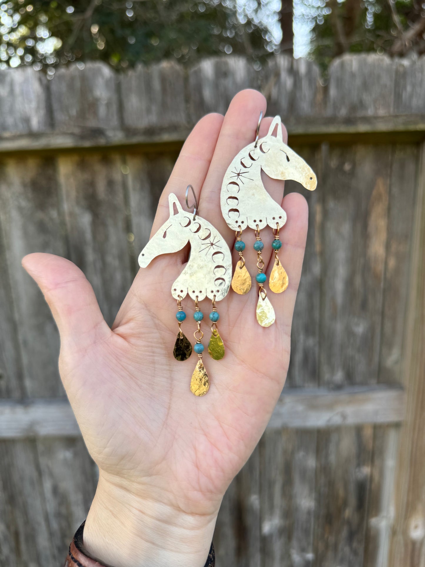 Celestial Horse head earrings with turquoise beads