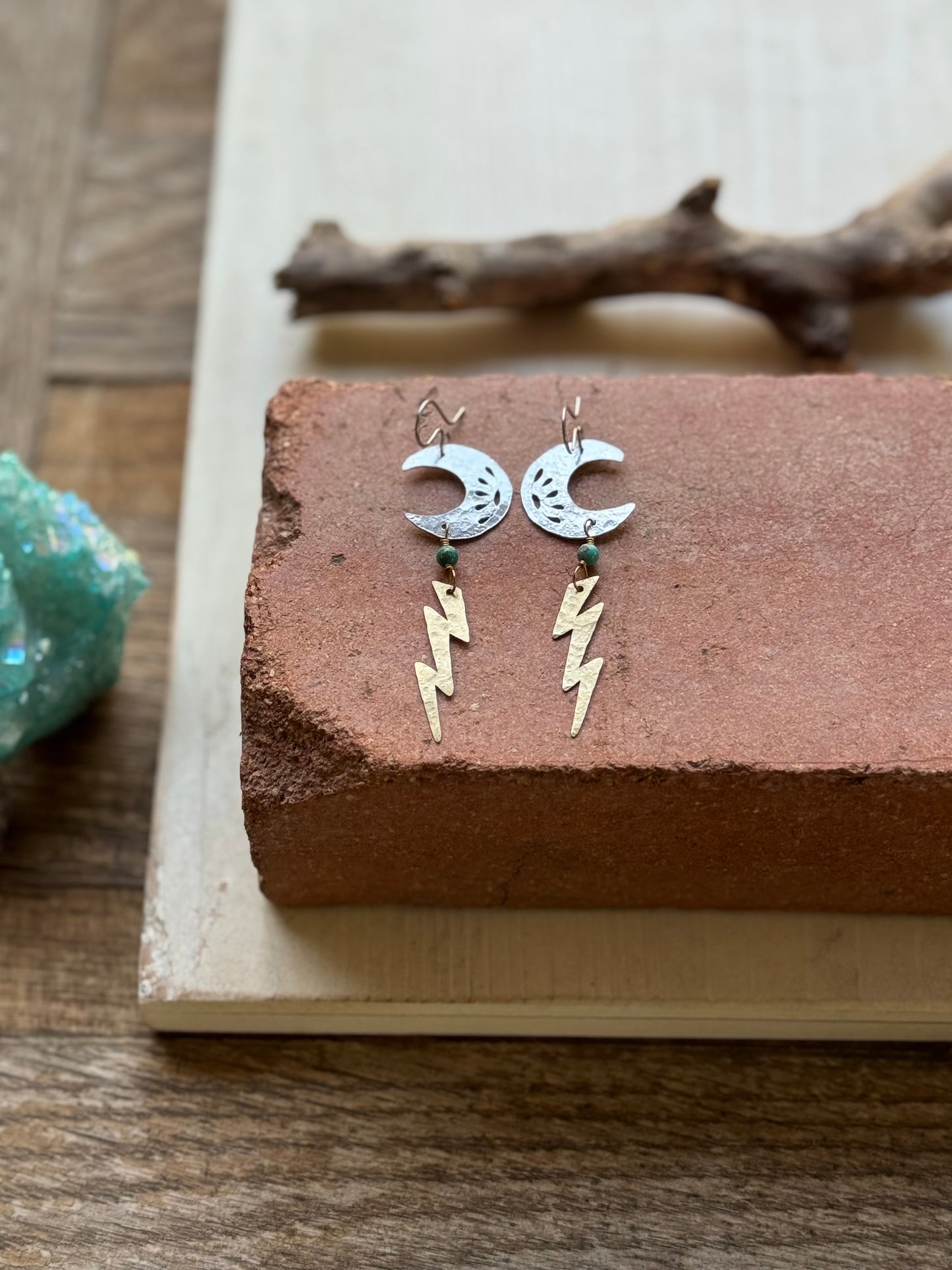 Lightning from the Sky mixed metal dangle earrings