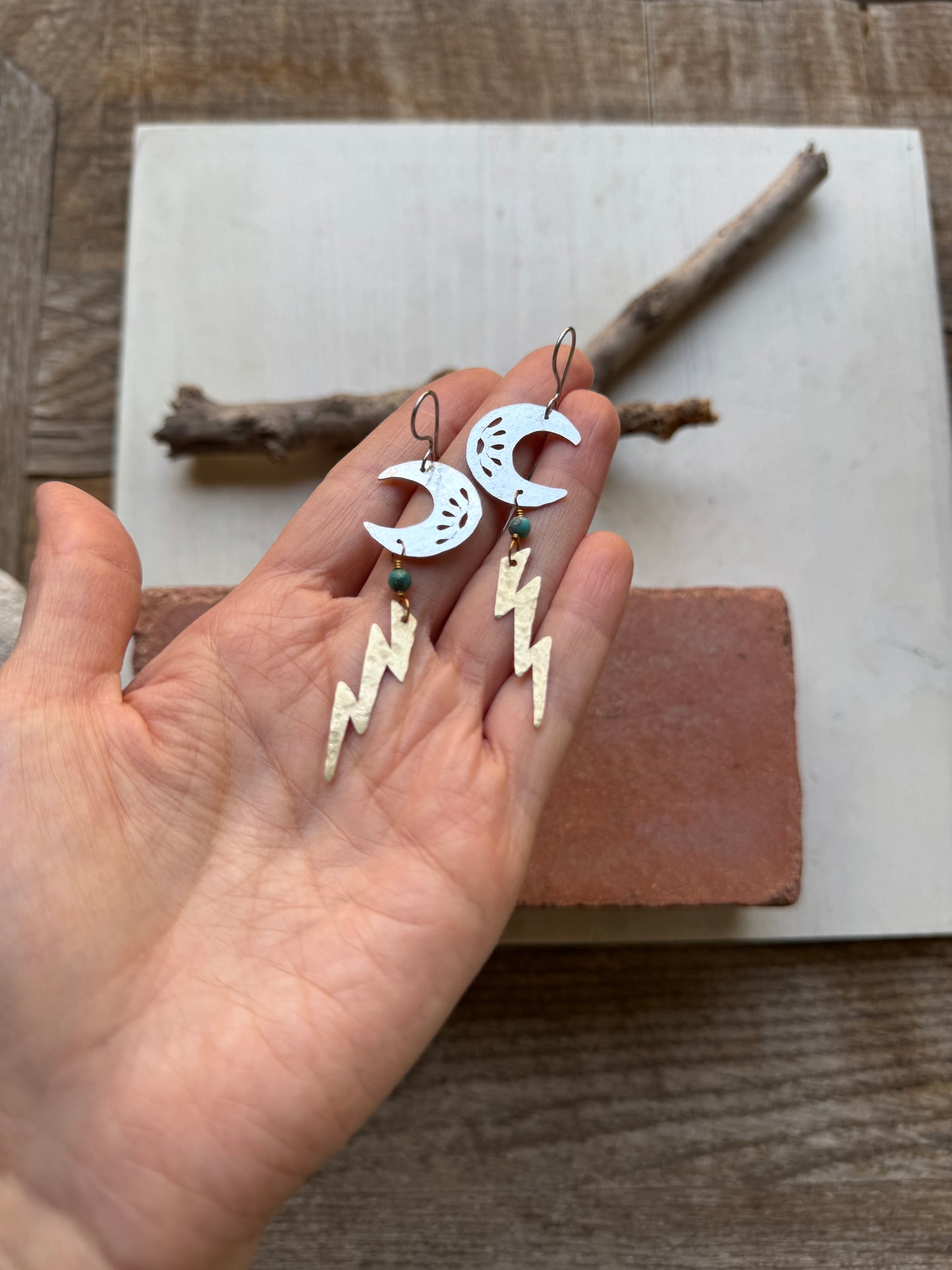 Lightning from the Sky mixed metal dangle earrings