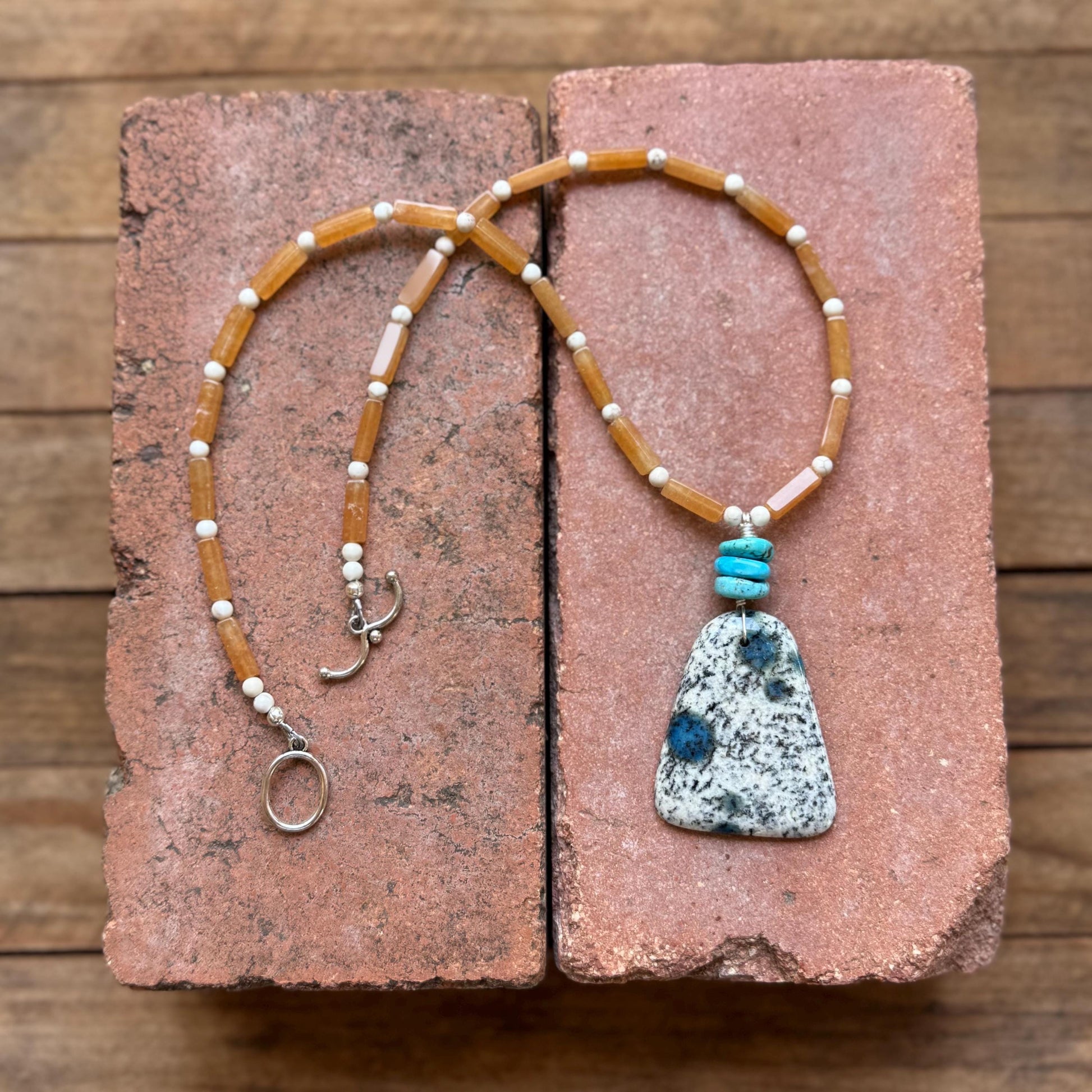 K2 Azurite & Orange Aventurine Necklace with Turquoise