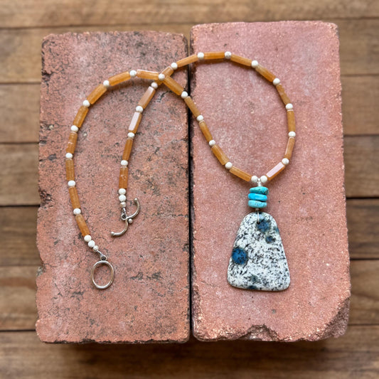 K2 Azurite & Orange Aventurine Necklace with Turquoise