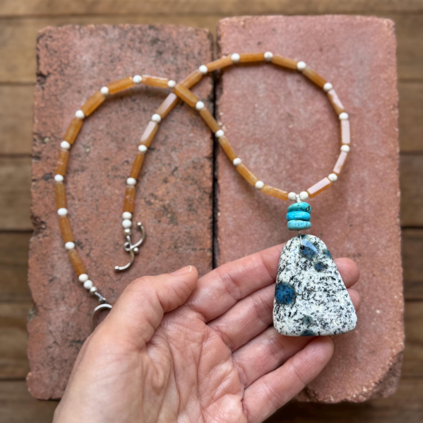 K2 Azurite & Orange Aventurine Necklace with Turquoise