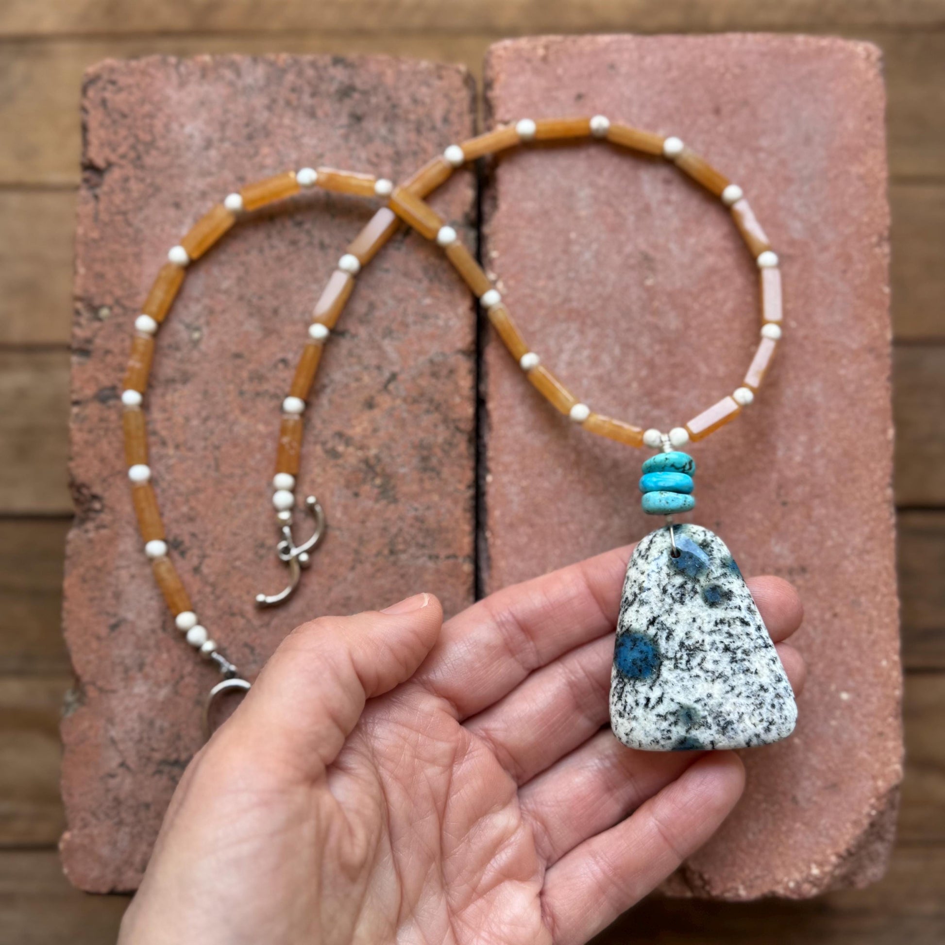 K2 Azurite & Orange Aventurine Necklace with Turquoise