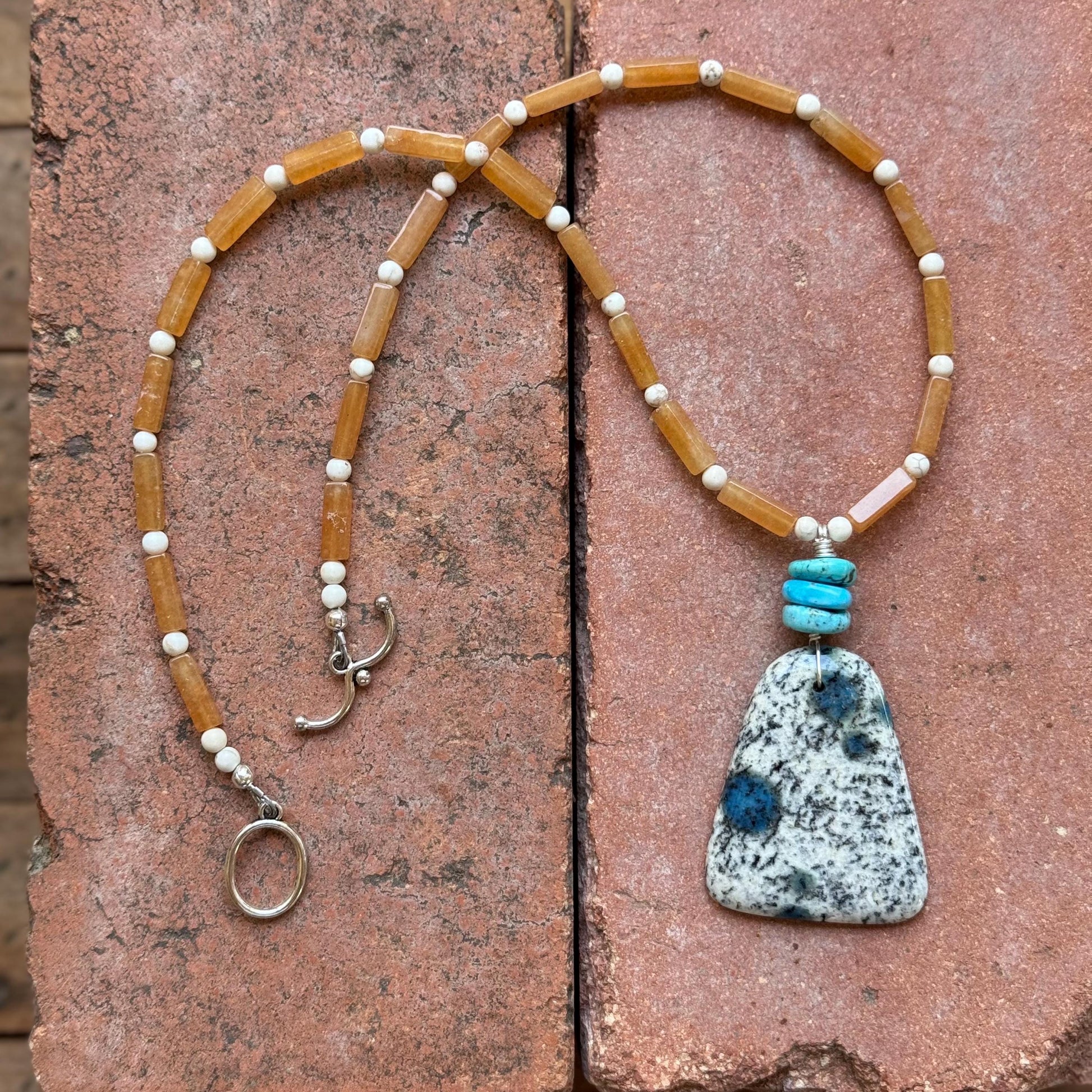 K2 Azurite & Orange Aventurine Necklace with Turquoise