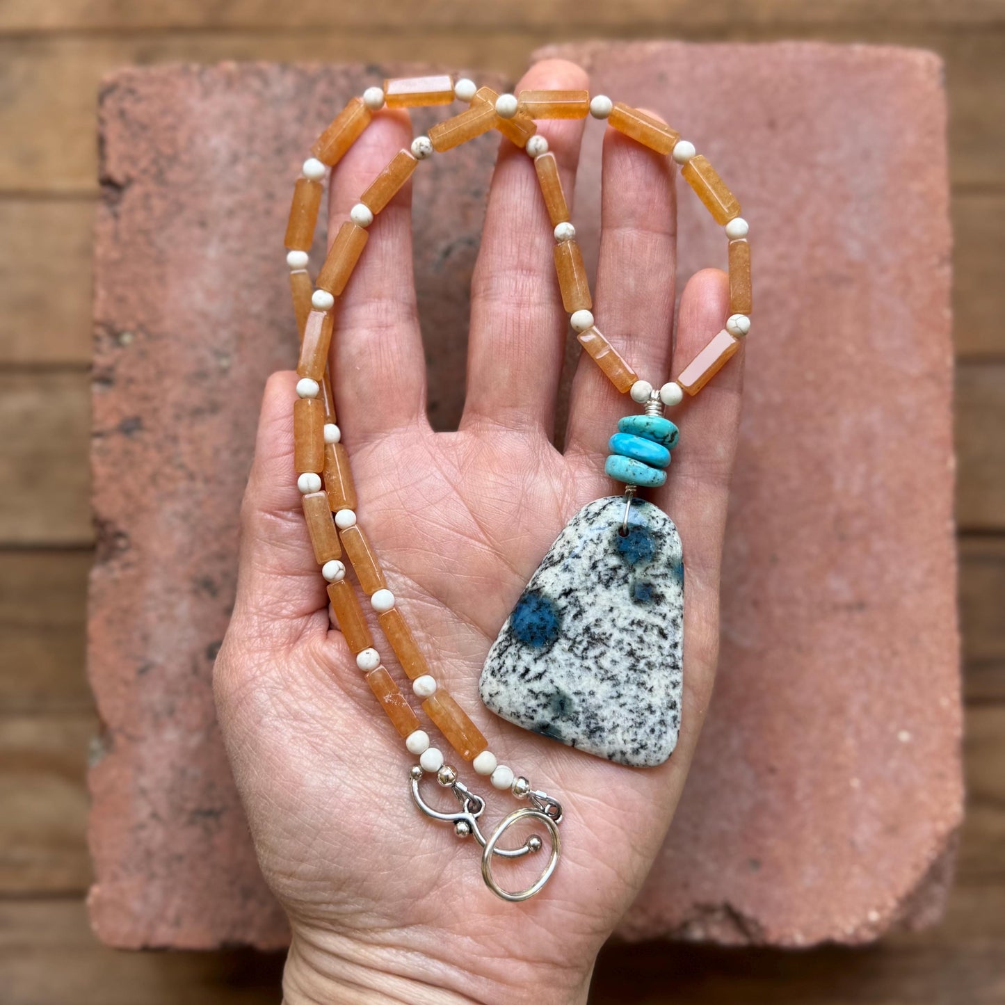 K2 Azurite & Orange Aventurine Necklace with Turquoise