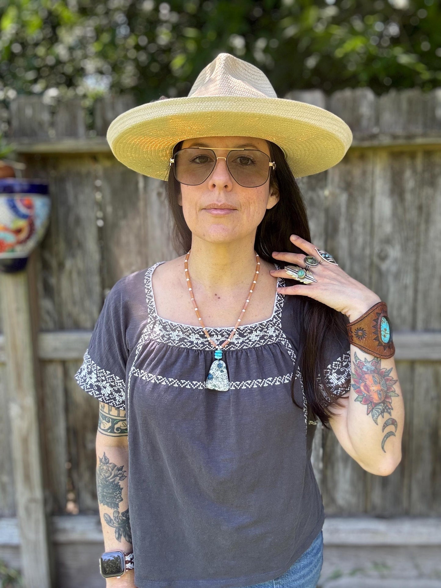 K2 Azurite & Orange Aventurine Necklace with Turquoise