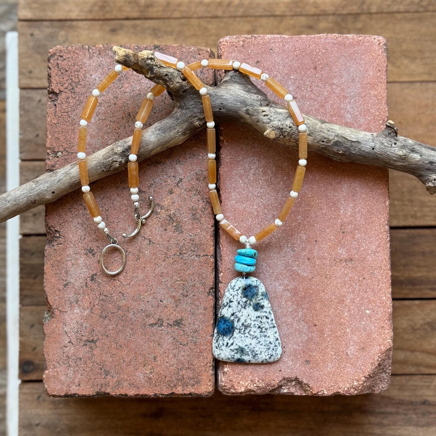 K2 Azurite & Orange Aventurine Necklace with Turquoise