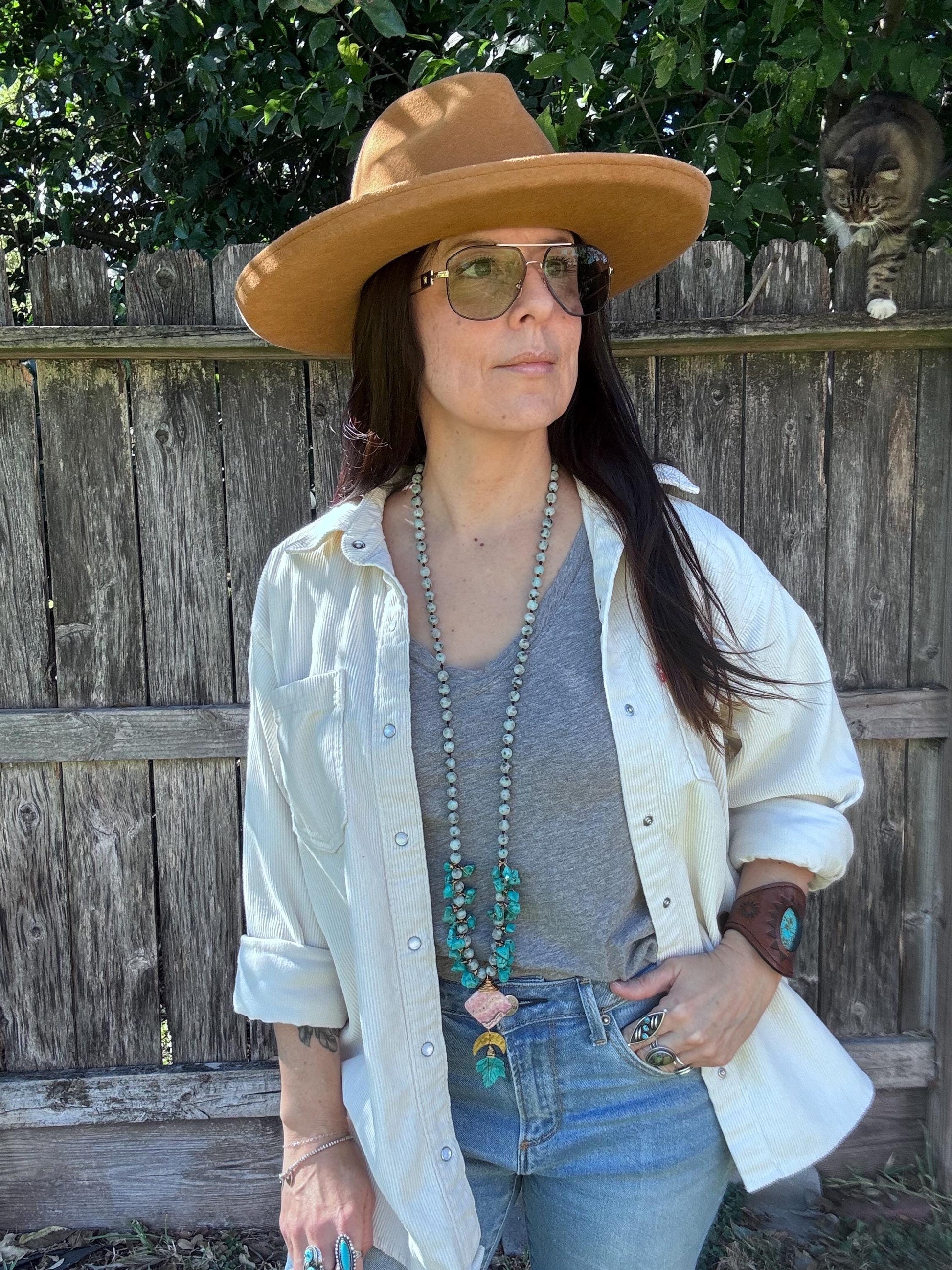 Kiwi Jasper, Rhodochrosite and carved turquoise leaf necklace, extra long length