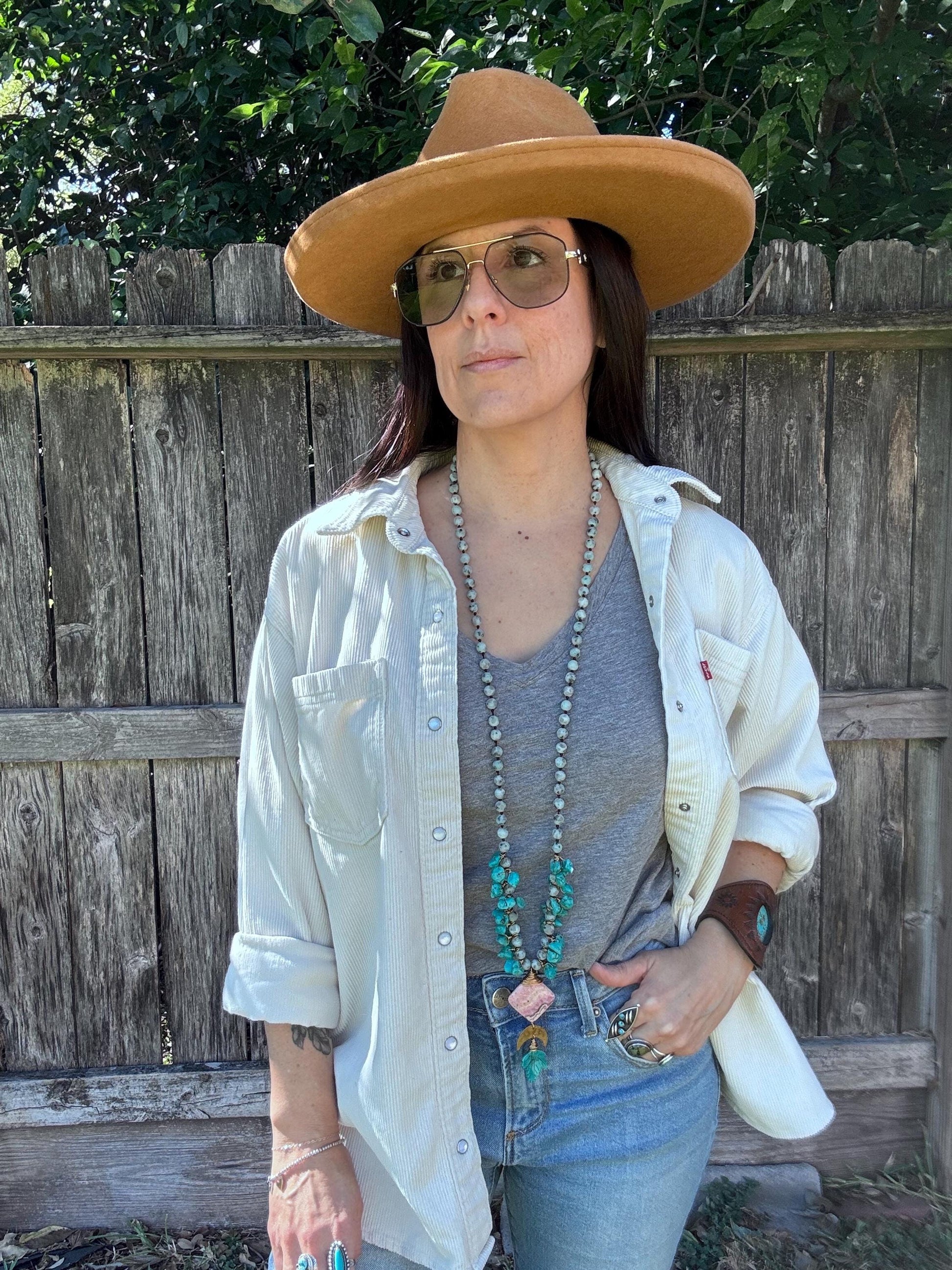 Kiwi Jasper, Rhodochrosite and carved turquoise leaf necklace, extra long length