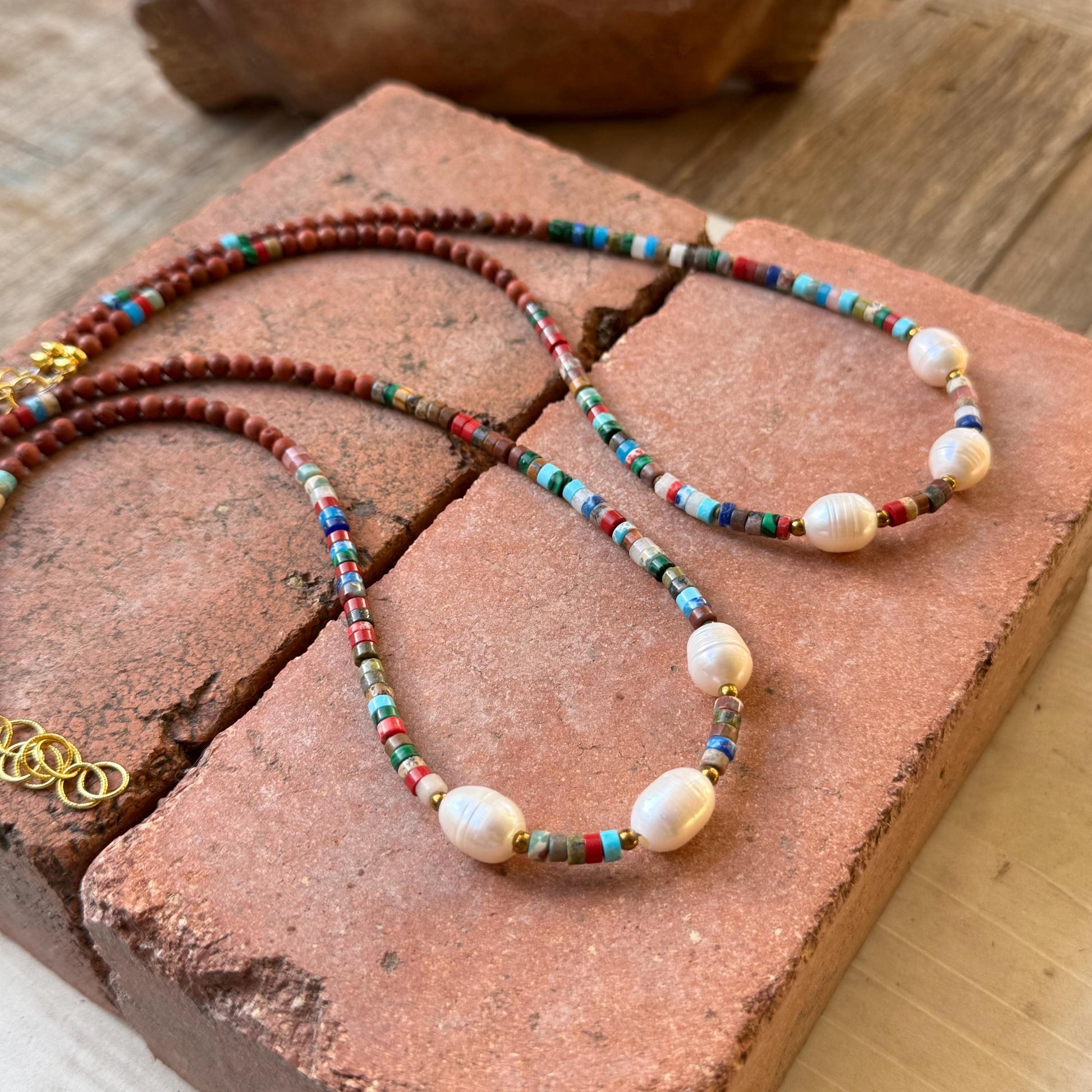 Painted Desert Pearl Necklace | Earthy Southwestern Beaded Necklace | Heishi & Freshwater Pearl Jewelry