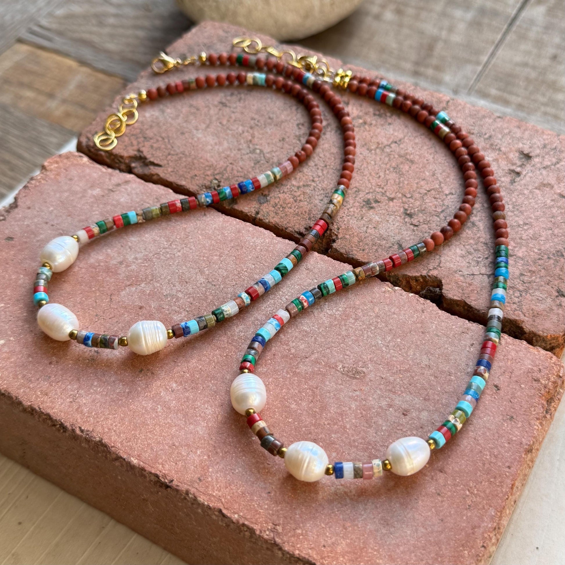 Painted Desert Pearl Necklace | Earthy Southwestern Beaded Necklace | Heishi & Freshwater Pearl Jewelry