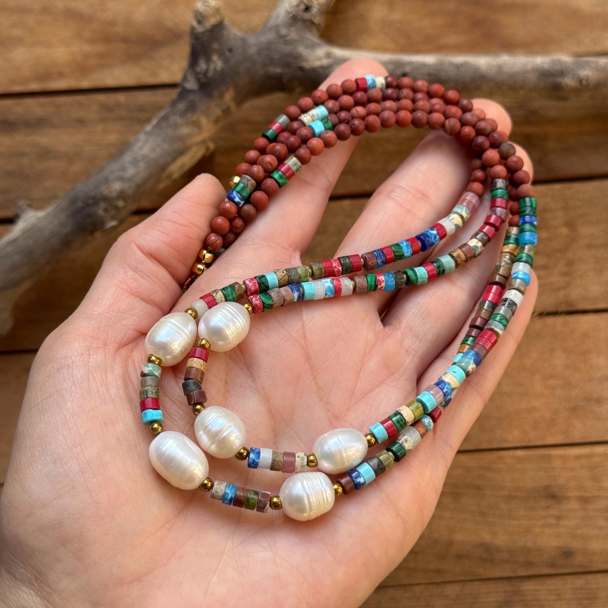 Painted Desert Pearl Necklace | Earthy Southwestern Beaded Necklace | Heishi & Freshwater Pearl Jewelry