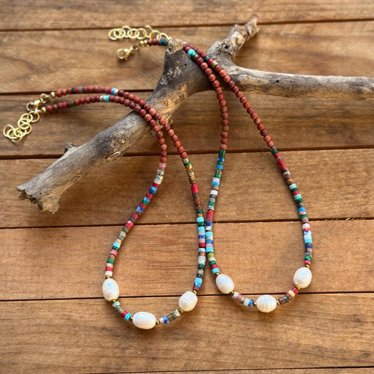 Painted Desert Pearl Necklace | Earthy Southwestern Beaded Necklace | Heishi & Freshwater Pearl Jewelry