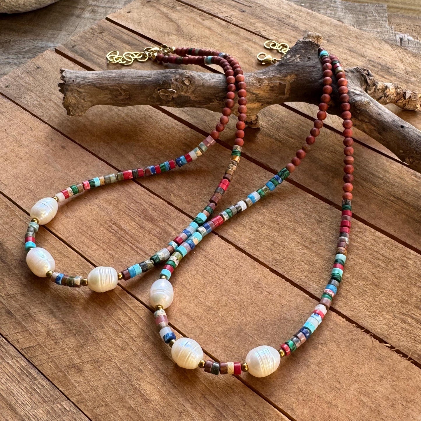 Painted Desert Pearl Necklace | Earthy Southwestern Beaded Necklace | Heishi & Freshwater Pearl Jewelry
