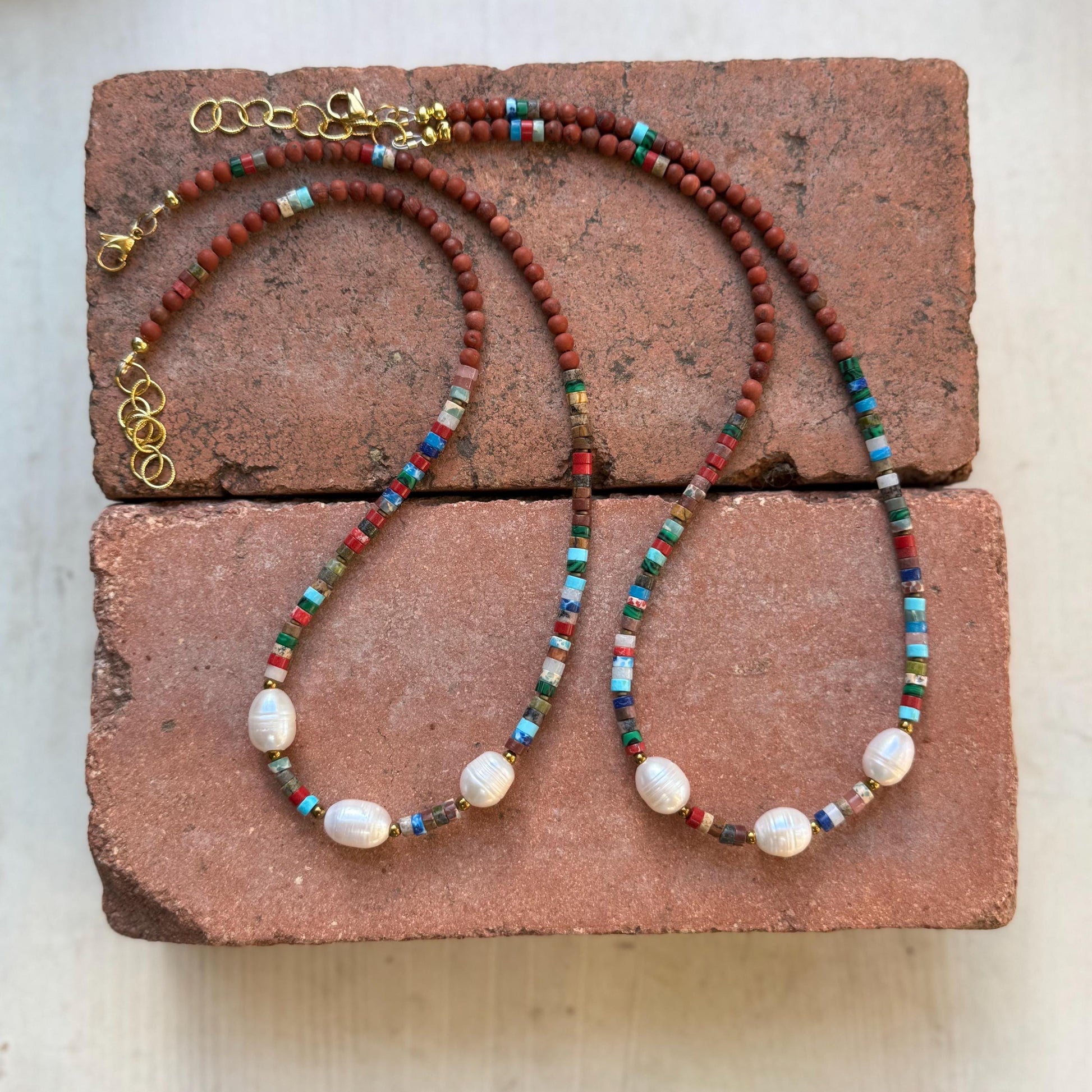 Painted Desert Pearl Necklace | Earthy Southwestern Beaded Necklace | Heishi & Freshwater Pearl Jewelry