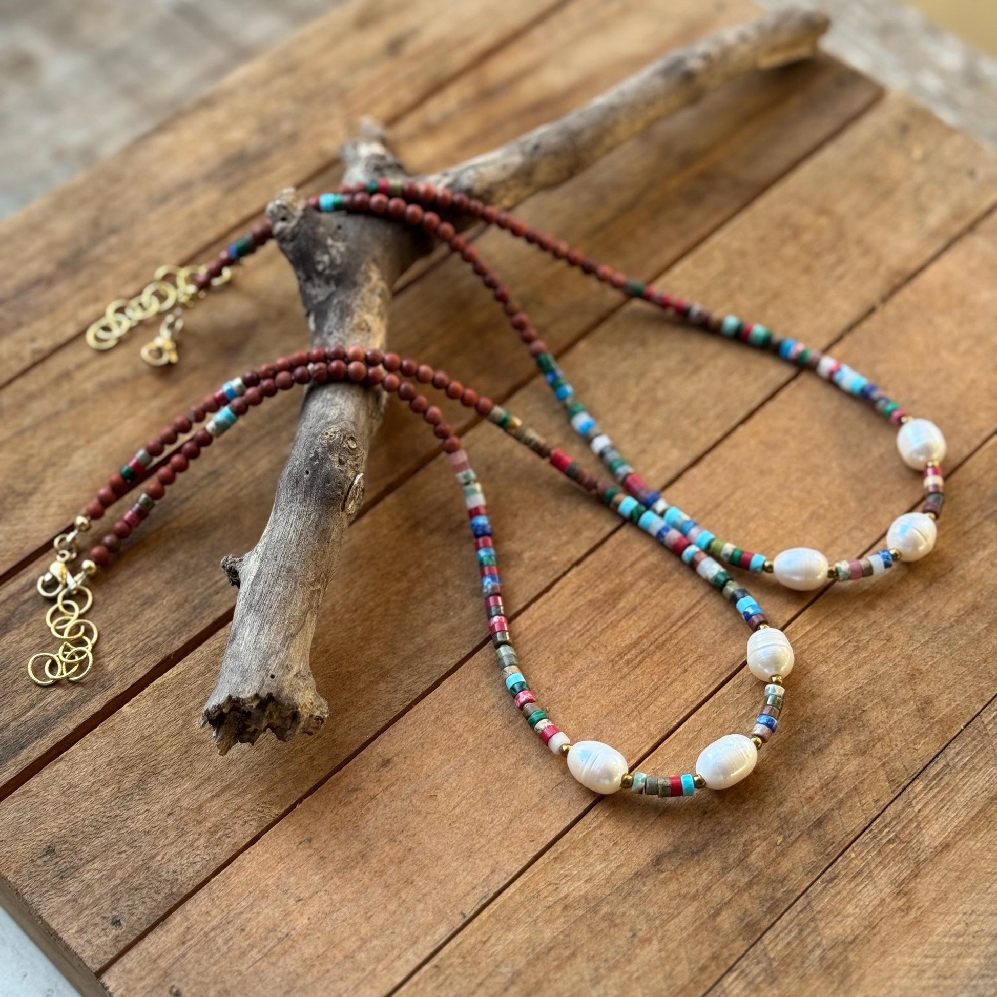 Painted Desert Pearl Necklace | Earthy Southwestern Beaded Necklace | Heishi & Freshwater Pearl Jewelry