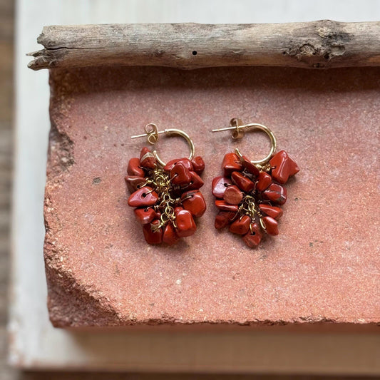 Red Jasper mini cluster Hoop Earrings: Handmade Ristra dangles