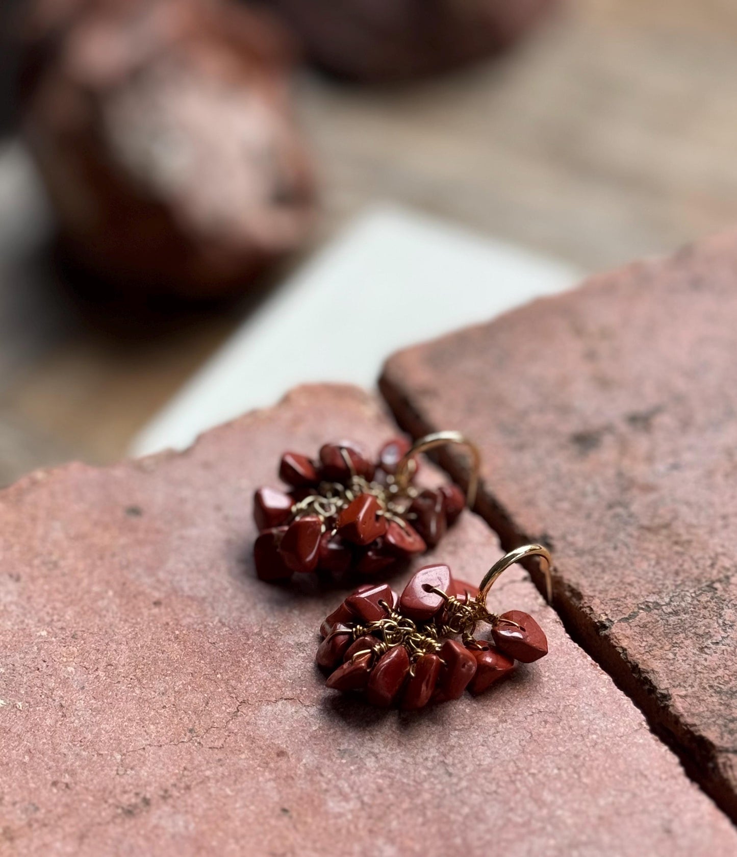 Red Jasper mini cluster Hoop Earrings: Handmade Ristra dangles