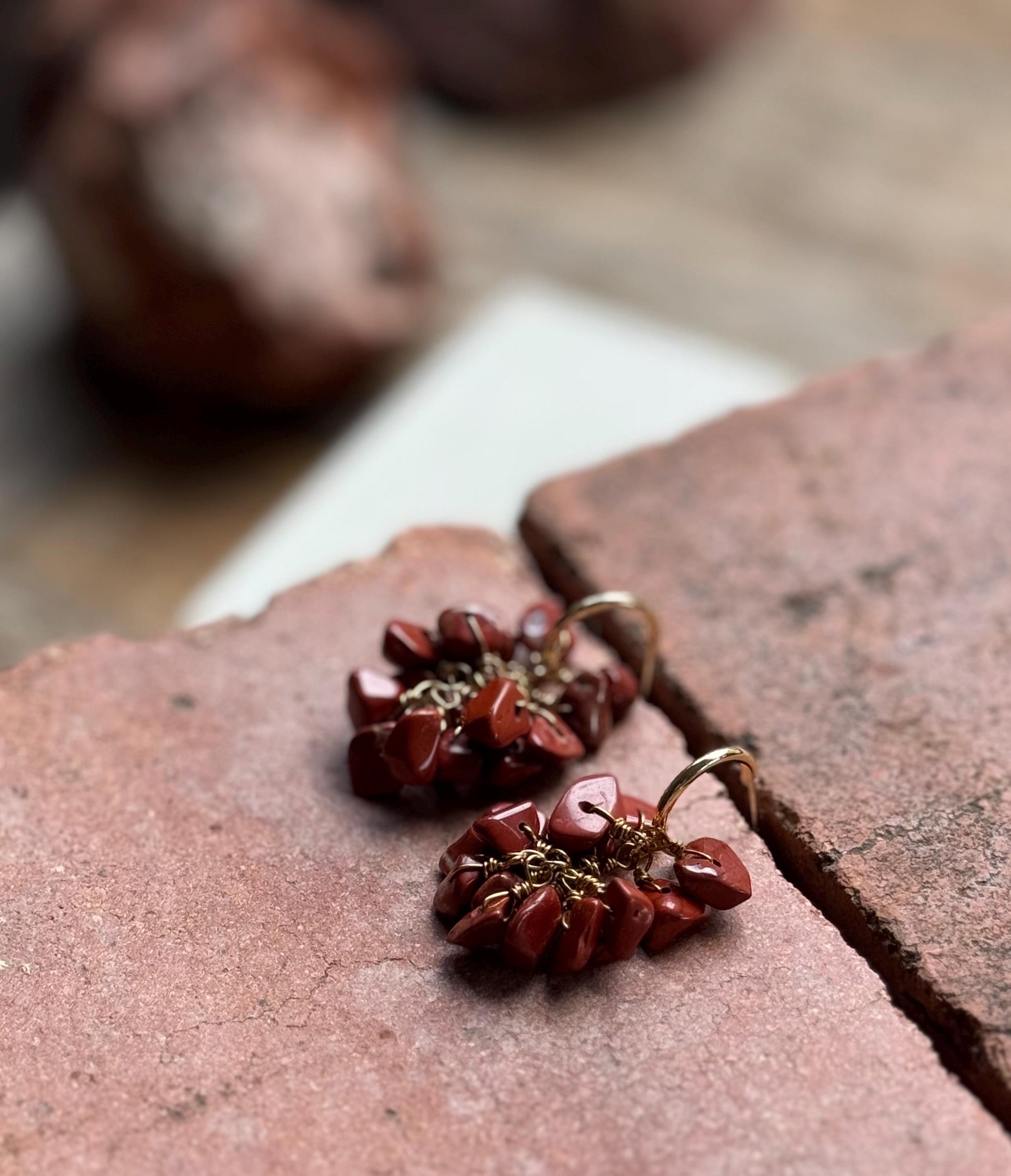 Red Jasper mini cluster Hoop Earrings: Handmade Ristra dangles
