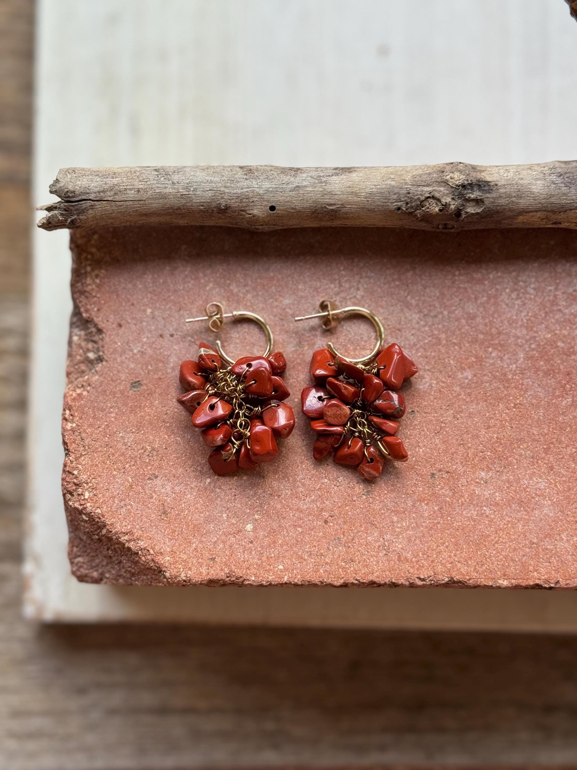 Red Jasper mini cluster Hoop Earrings: Handmade Ristra dangles