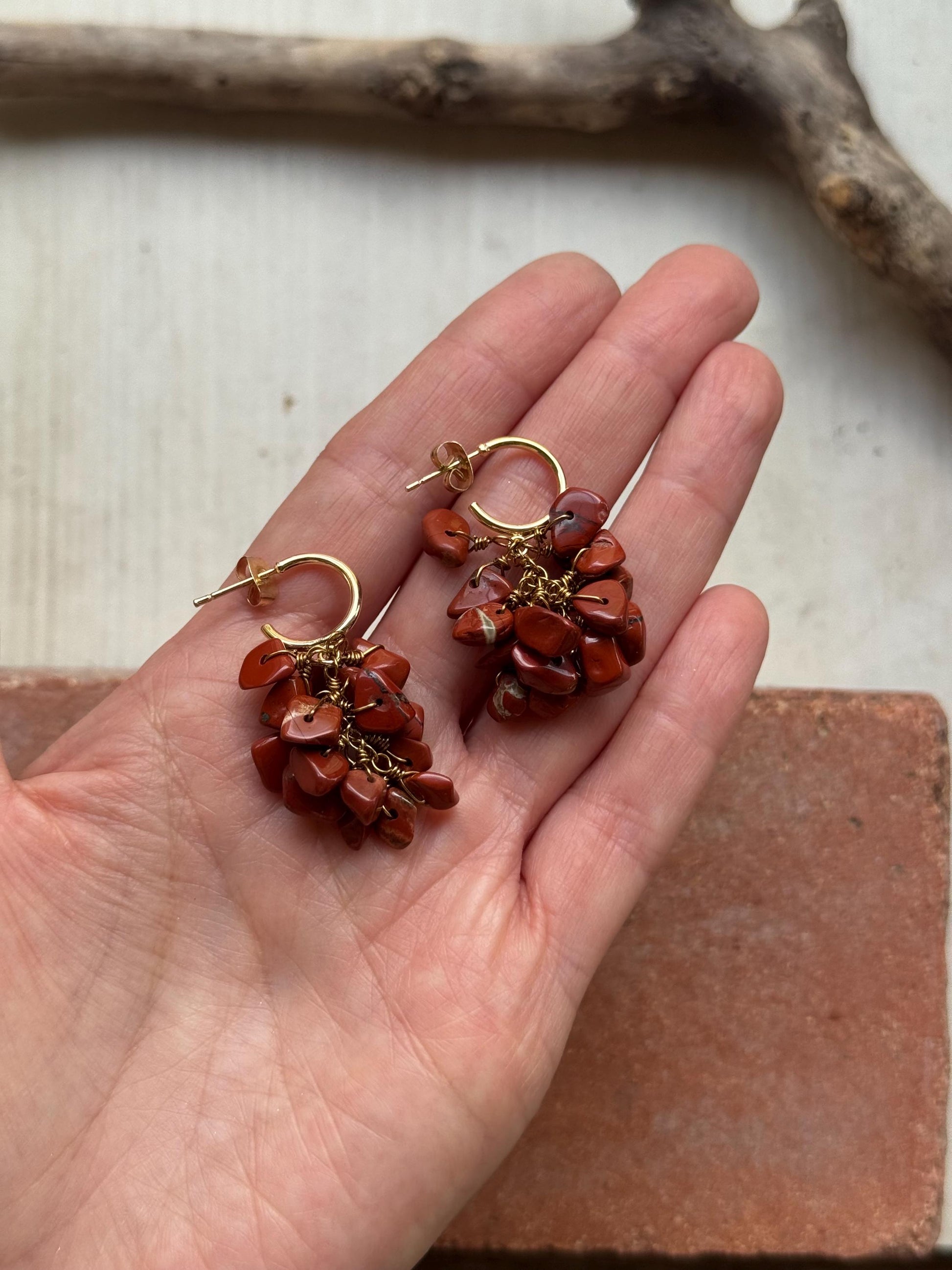 Red Jasper mini cluster Hoop Earrings: Handmade Ristra dangles