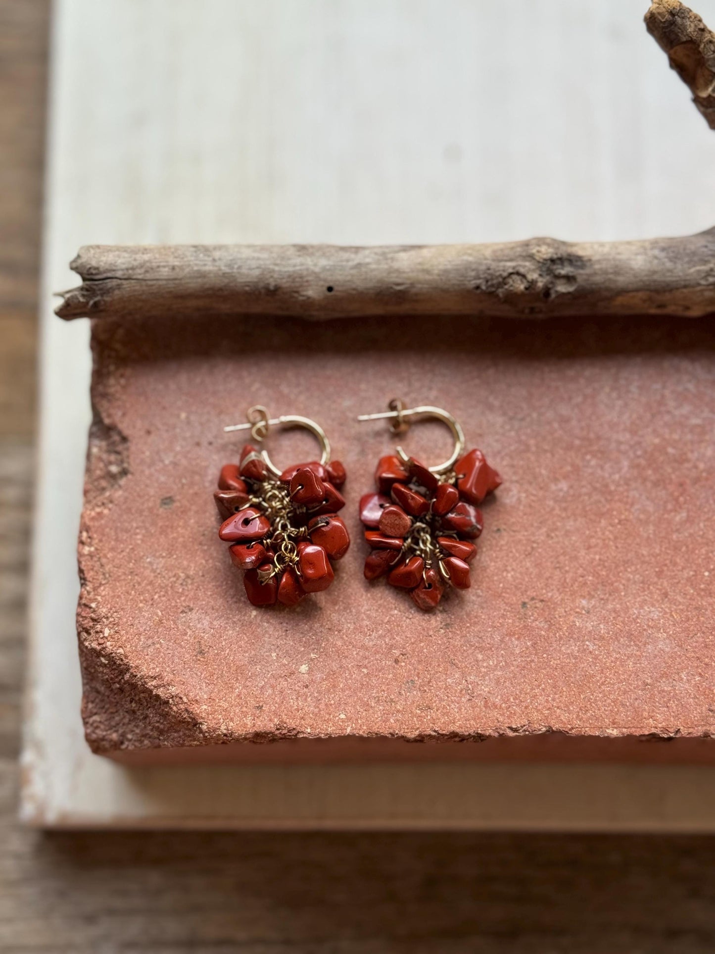 Red Jasper mini cluster Hoop Earrings: Handmade Ristra dangles