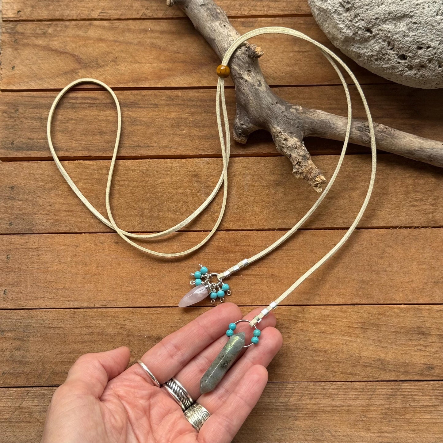 Rose Quartz & Labradorite Bolo – Minimalist Style