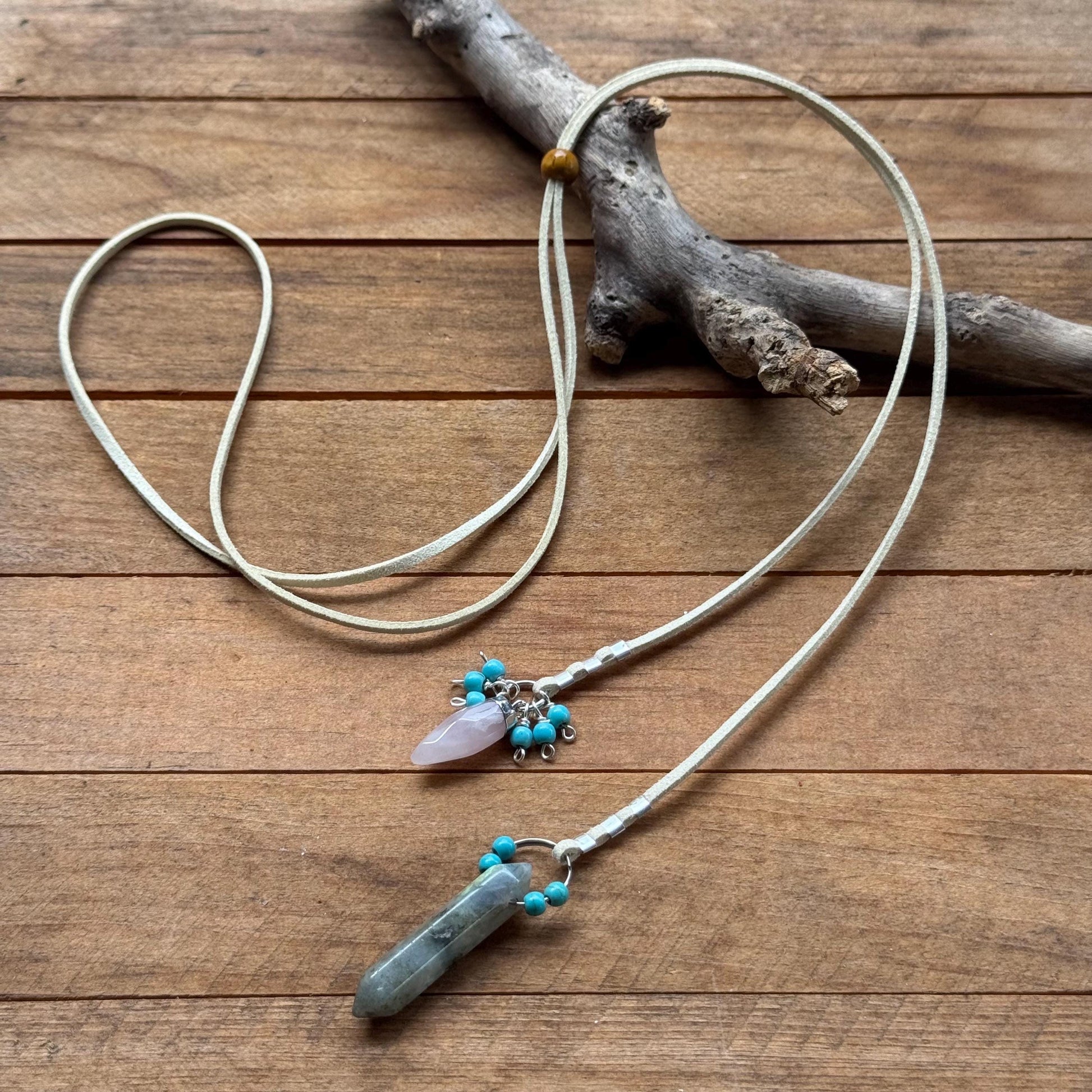 Rose Quartz & Labradorite Bolo – Minimalist Style