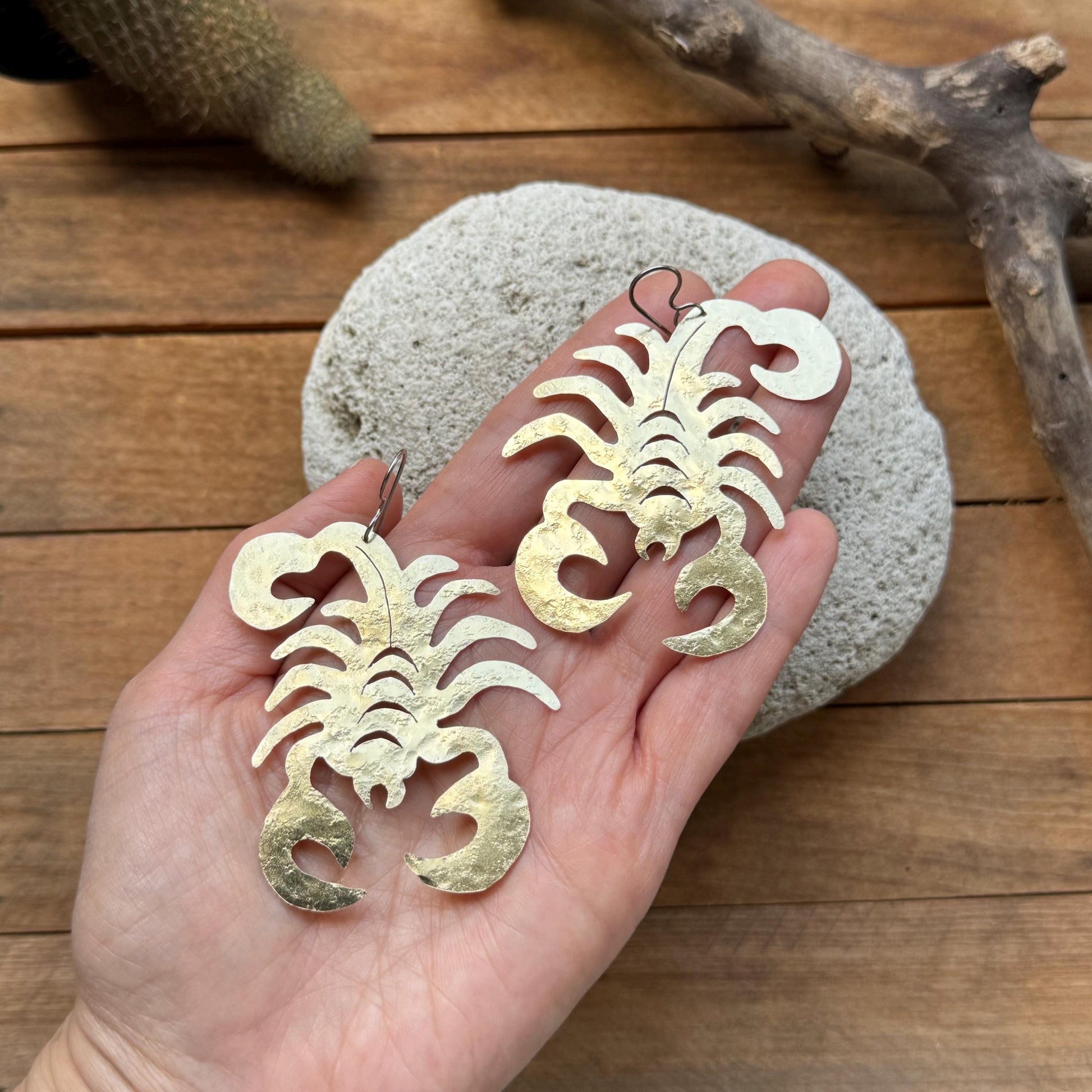 Scorpion Statement Earrings – Large Desert Inspired Dangles – Brass Aluminum or Copper – Bold Artisan Jewelry
