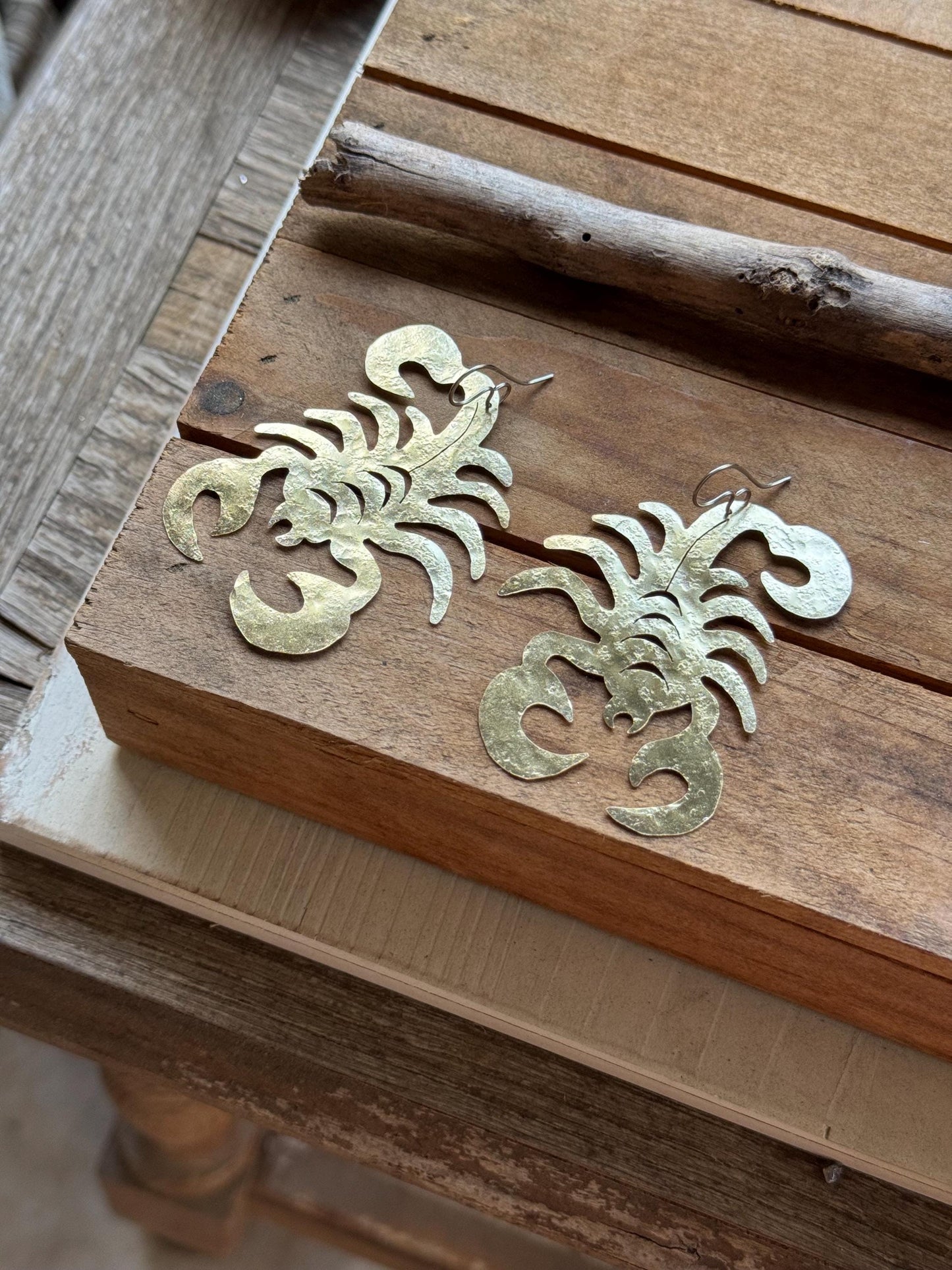 Scorpion Statement Earrings – Large Desert Inspired Dangles – Brass Aluminum or Copper – Bold Artisan Jewelry