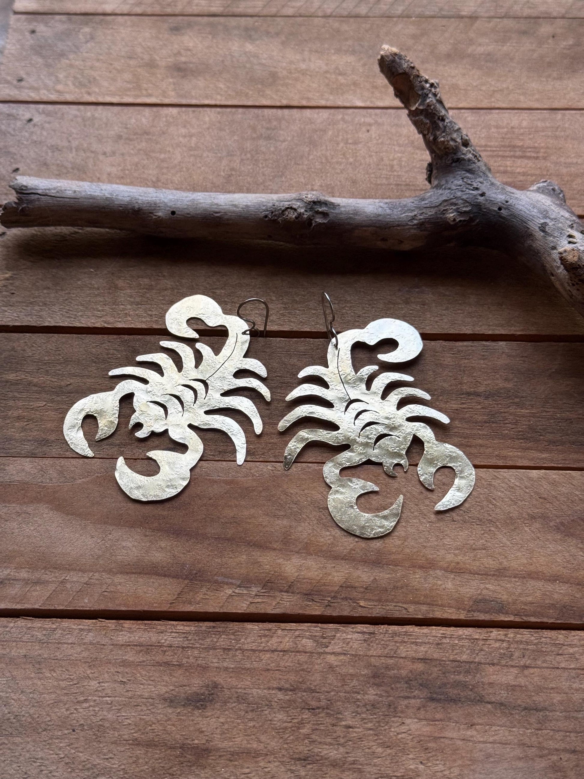 Scorpion Statement Earrings – Large Desert Inspired Dangles – Brass Aluminum or Copper – Bold Artisan Jewelry