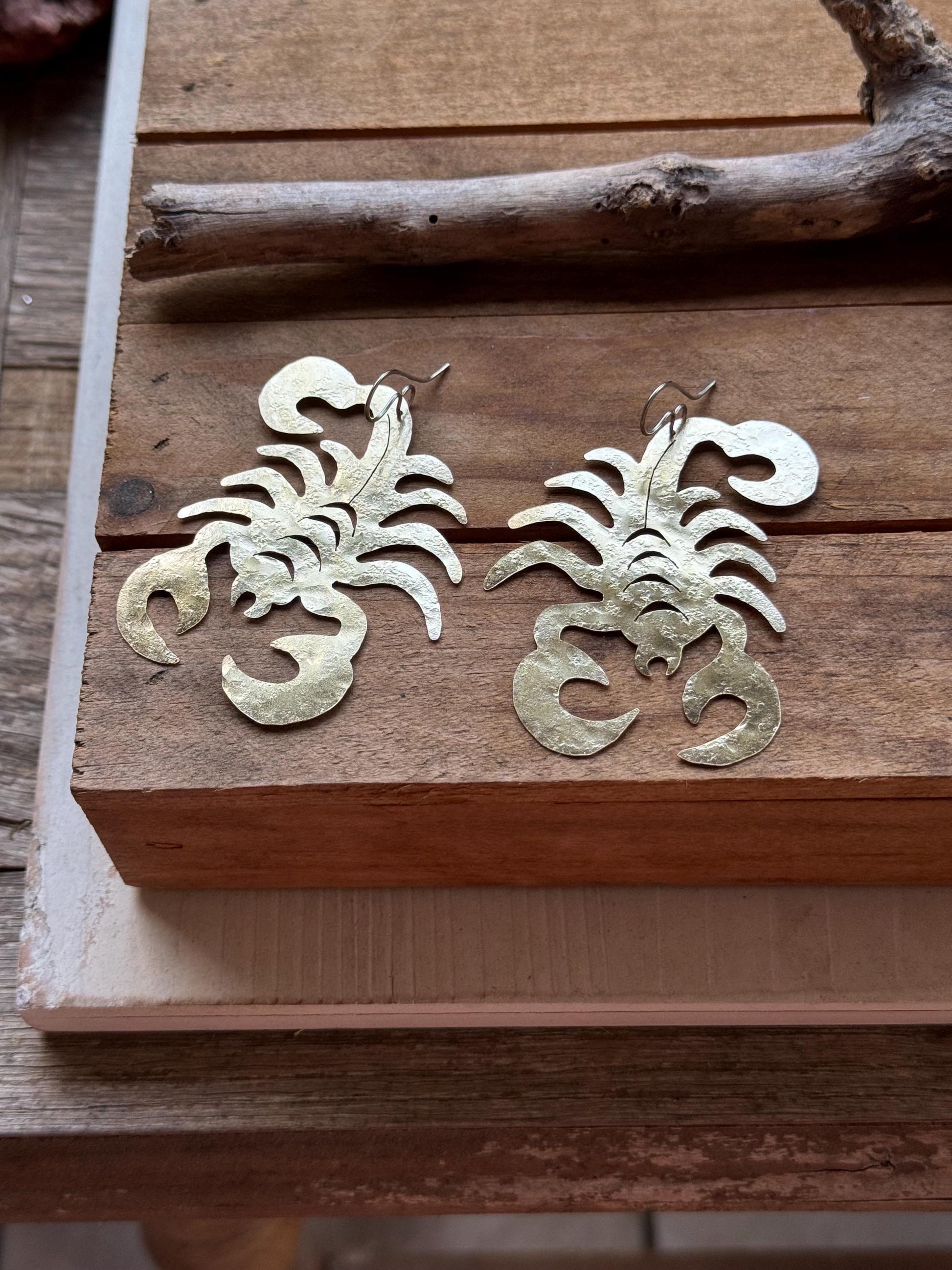 Scorpion Statement Earrings – Large Desert Inspired Dangles – Brass Aluminum or Copper – Bold Artisan Jewelry