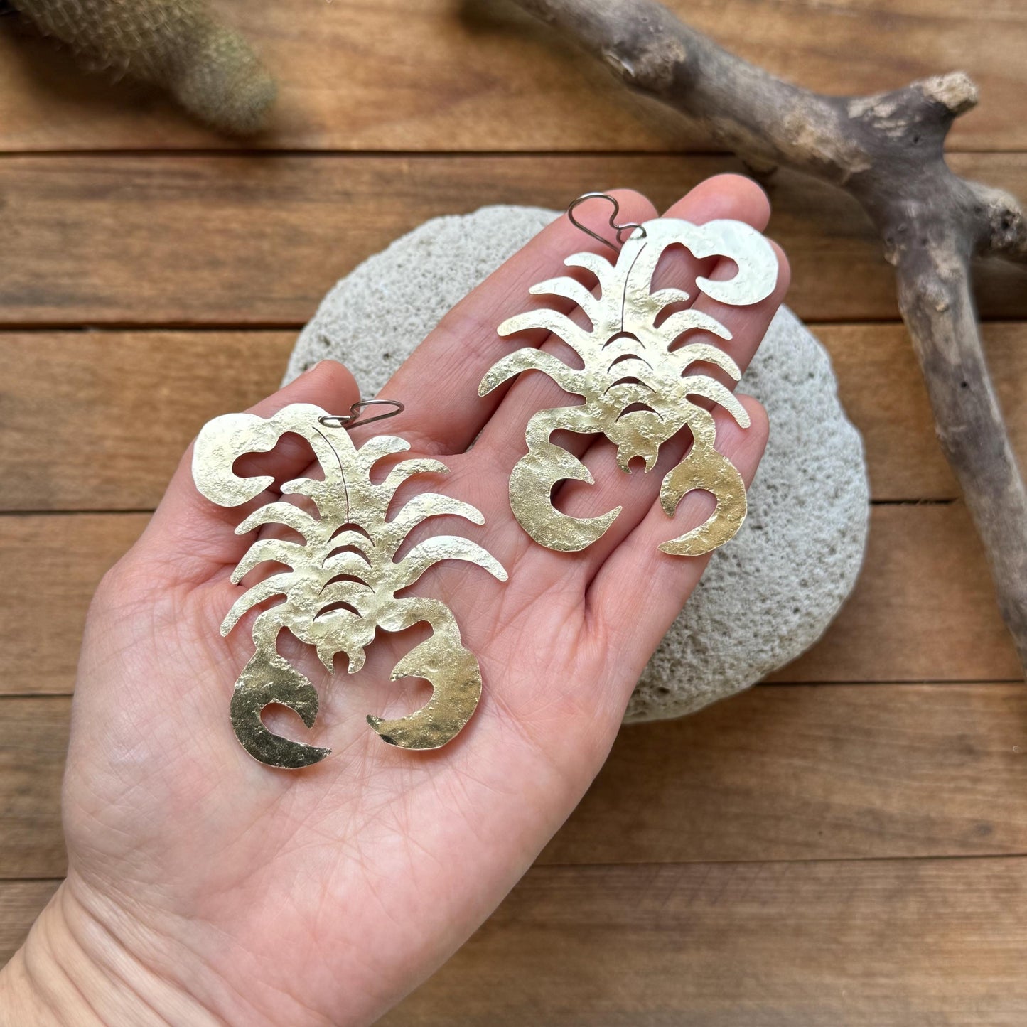 Scorpion Statement Earrings – Large Desert Inspired Dangles – Brass Aluminum or Copper – Bold Artisan Jewelry