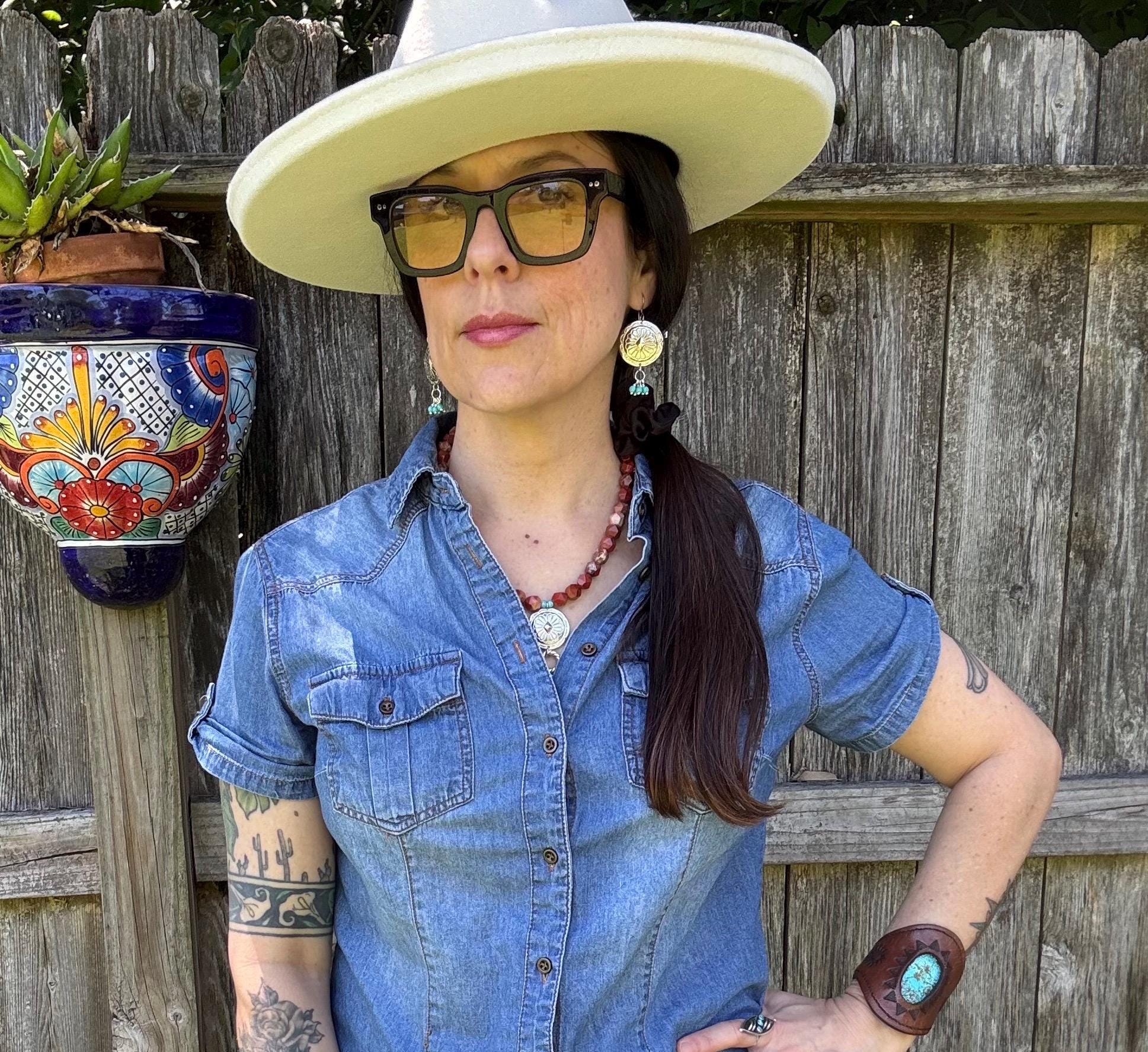 Southwestern Concho Earrings with Blue Stone Clusters | Western Boho Style